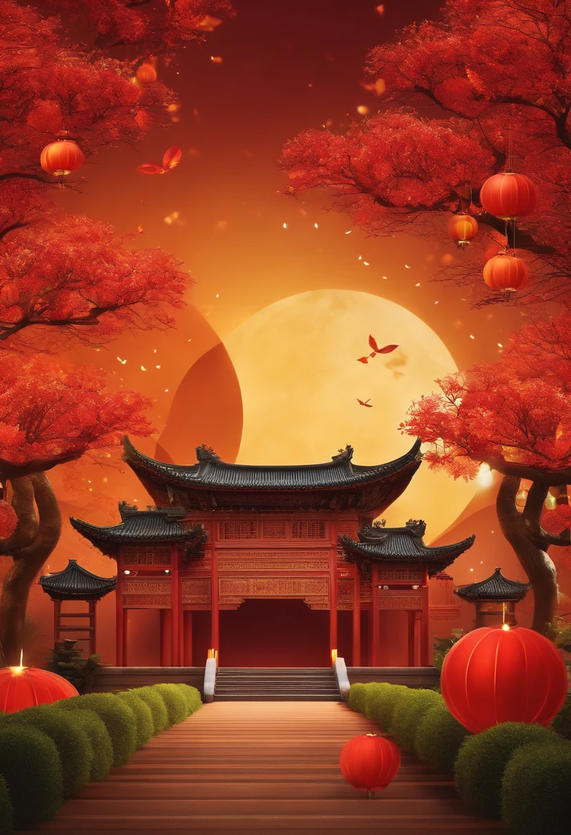 Bright background,No characters,No text,E-commerce background image with Mid-Autumn Festival elements