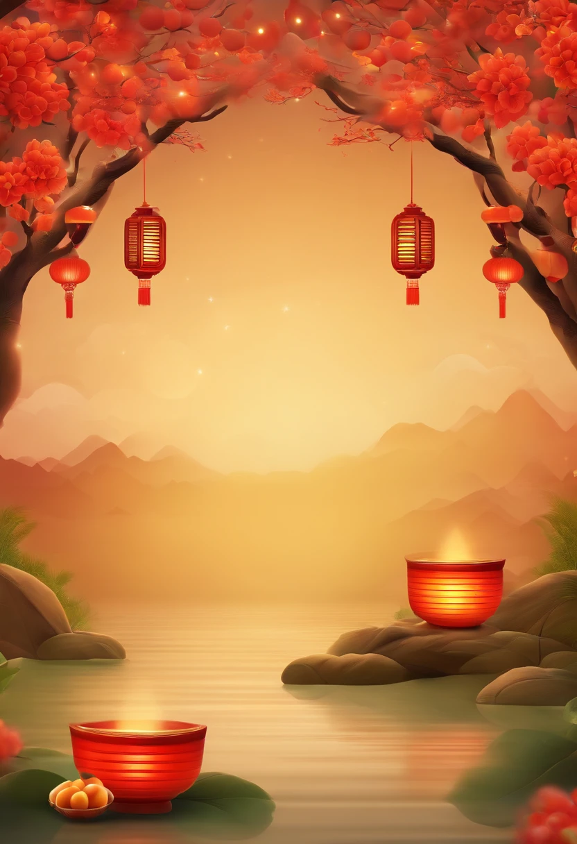 Bright background，No characters，No text，E-commerce background image with Mid-Autumn Festival elements