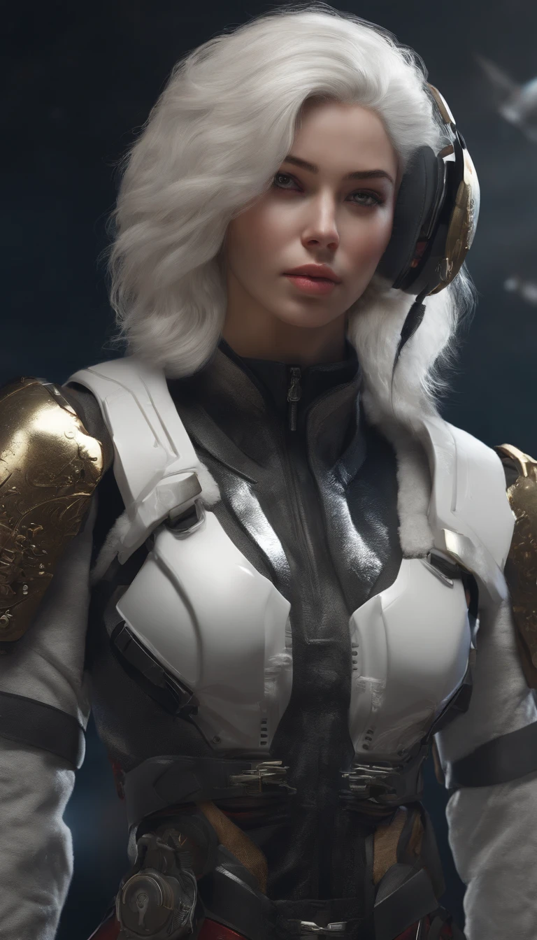 (on the moon, space, looking back into earth), white hair, black tank top, volumetric lighting, white jacket, glowing headphone, cyberpunk, futuristic, multi-color eyes, detailed eyes, hyper detailed,light smile, highly detailed, beautiful, small details, ultra detailed, best quality, intricate, hyperrealism, sharp, digital illustration, detailed, realism, intricate, 4k, 8k, trending on artstation, good anatomy, beautiful lighting, award-winning, photorealistic, realistic shadows, realistic lighting, beautiful lighting, raytracing, intricate details, moody, rule of thirds, masterpiece, (illustration:1.1), highres, (extremely detailed CG, unity, 8k wallpaper:1.1), beautiful face, highly detailed face, ultra realistic, masterpiece, bokeh, extremely detailed, intricate, zoomout, colorful, vibrant colors, red nail polish, side view,