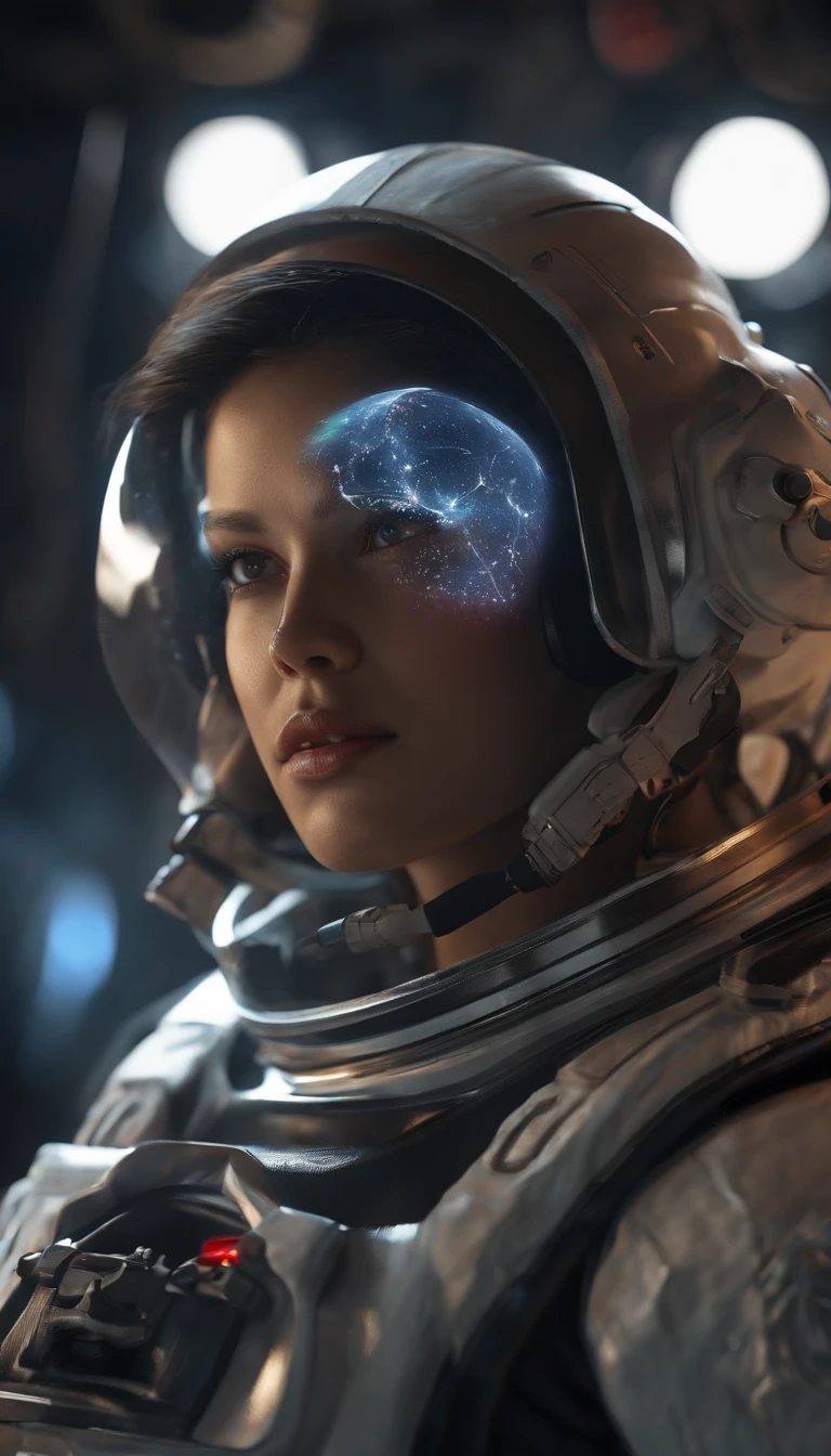 (on the moon, space, looking back into earth), white hair, black tank top, volumetric lighting, white jacket, glowing headphone, cyberpunk, futuristic, multi-color eyes, detailed eyes, hyper detailed,light smile, highly detailed, beautiful, small details, ultra detailed, best quality, intricate, hyperrealism, sharp, digital illustration, detailed, realism, intricate, 4k, 8k, trending on artstation, good anatomy, beautiful lighting, award-winning, photorealistic, realistic shadows, realistic lighting, beautiful lighting, raytracing, intricate details, moody, rule of thirds, masterpiece, (illustration:1.1), highres, (extremely detailed CG, unity, 8k wallpaper:1.1), beautiful face, highly detailed face, ultra realistic, masterpiece, bokeh, extremely detailed, intricate, zoomout, colorful, vibrant colors, red nail polish, side view,