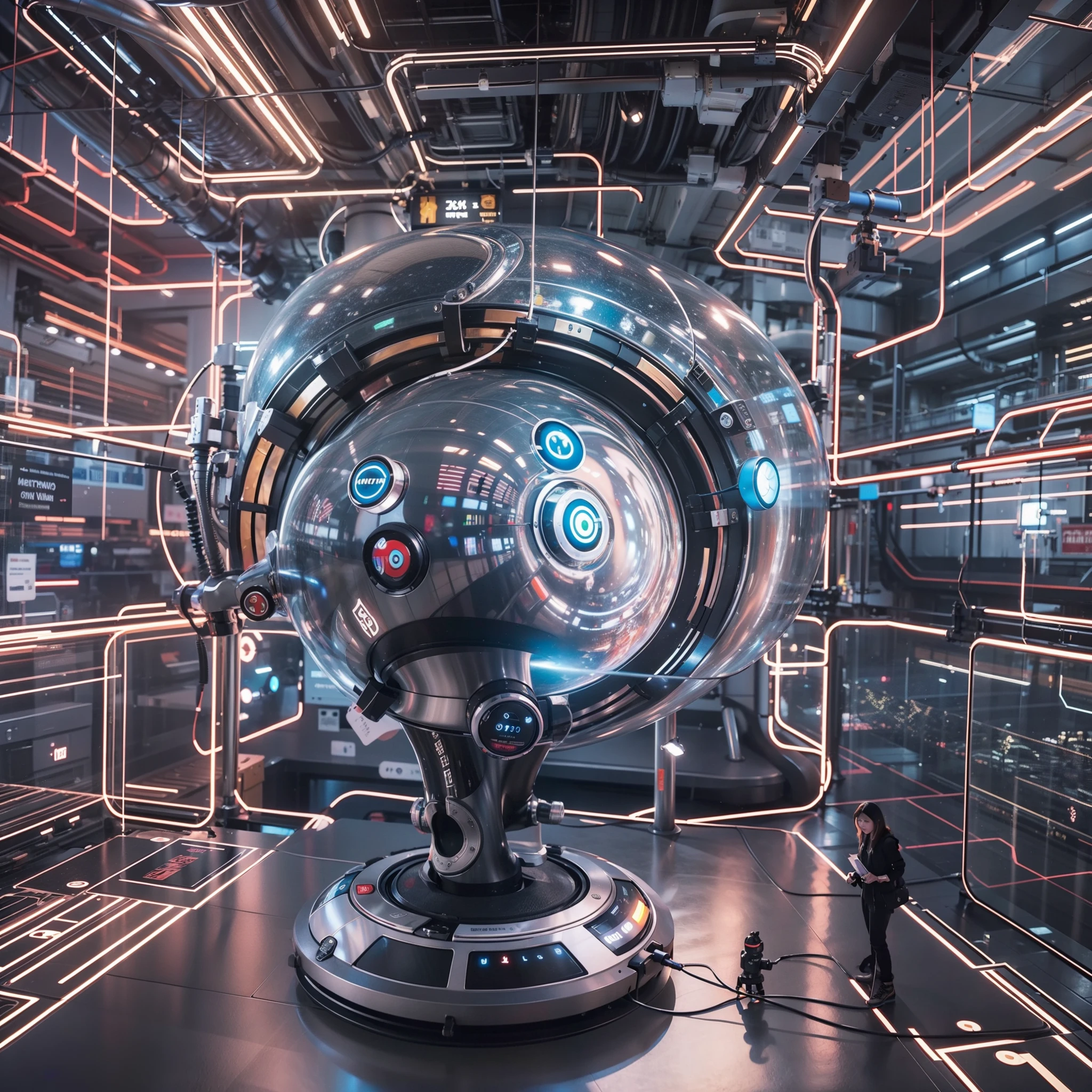 A new step for humanity, a machine that connects the brain and virtual space, the Metaverse, high image quality, high quality, innovative and comical artwork, realistic, the largest artwork of this century