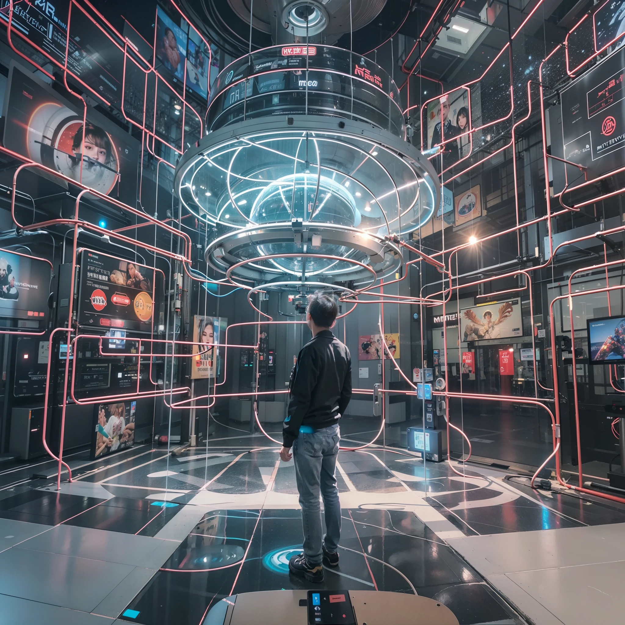 A new step for humanity, a machine that connects the brain and virtual space, the Metaverse, high image quality, high quality, innovative and comical artwork, realistic, the largest artwork of this century