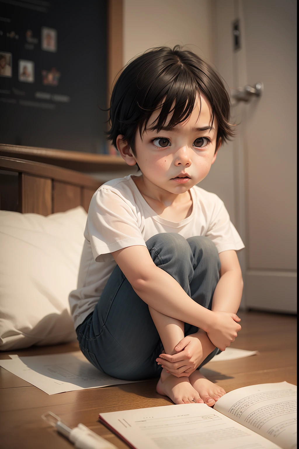 Create an image that represents a child who is missing his family