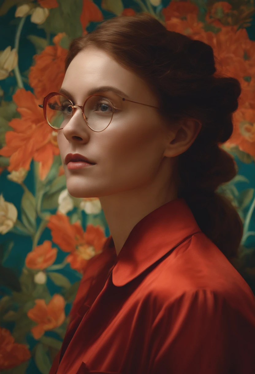 Portrait of a female hyperrealist by David Hockney and Alphonse Mucha、Fantasyart、Photorealsitic、动态照明、art stations、poster for、Volumetric lighting、extra detailed face、4 k、Award-winning、、1girl、dark、deep-shadows、lowkey