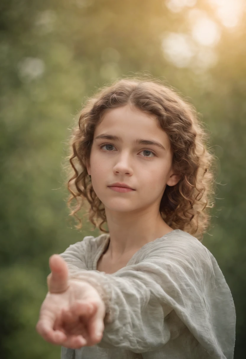 Curly-haired -yeld gion top of a giant's hand