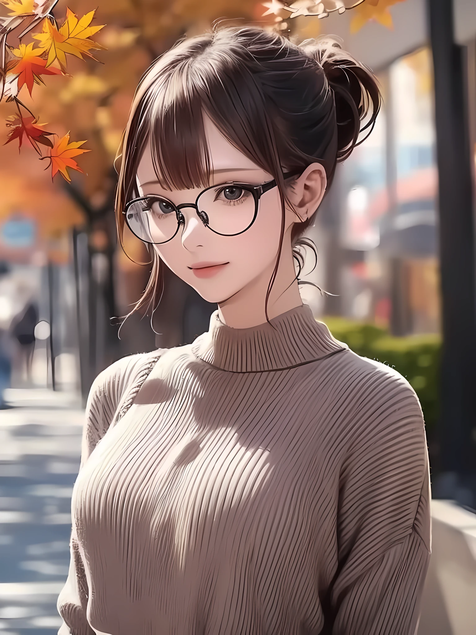 (Best Quality:1.2), (Beautiful detailed:1.2), (Detailed eyes and skin), (detailed facial features), nffsw, Perfect Style, Beautiful face, Anatomically correct, Highly detailed face and skin texture, Glossy skin, Ayana_2nd, BREAK (1girl:1.3), (solo), (ponytail:1.2), (supermodel:1.2), Perfect Eyes, Symmetry Eyes, (Autumn casual fashion:1.4), (Stylish glasses:1.3), (perfect hand:1.2), (mall hand:1.2), BREAK (full body:1.5), (dynamic angle:1.3), (Black eyes:1.1), Fantastic and amusement park, lively, ultra detailed background,