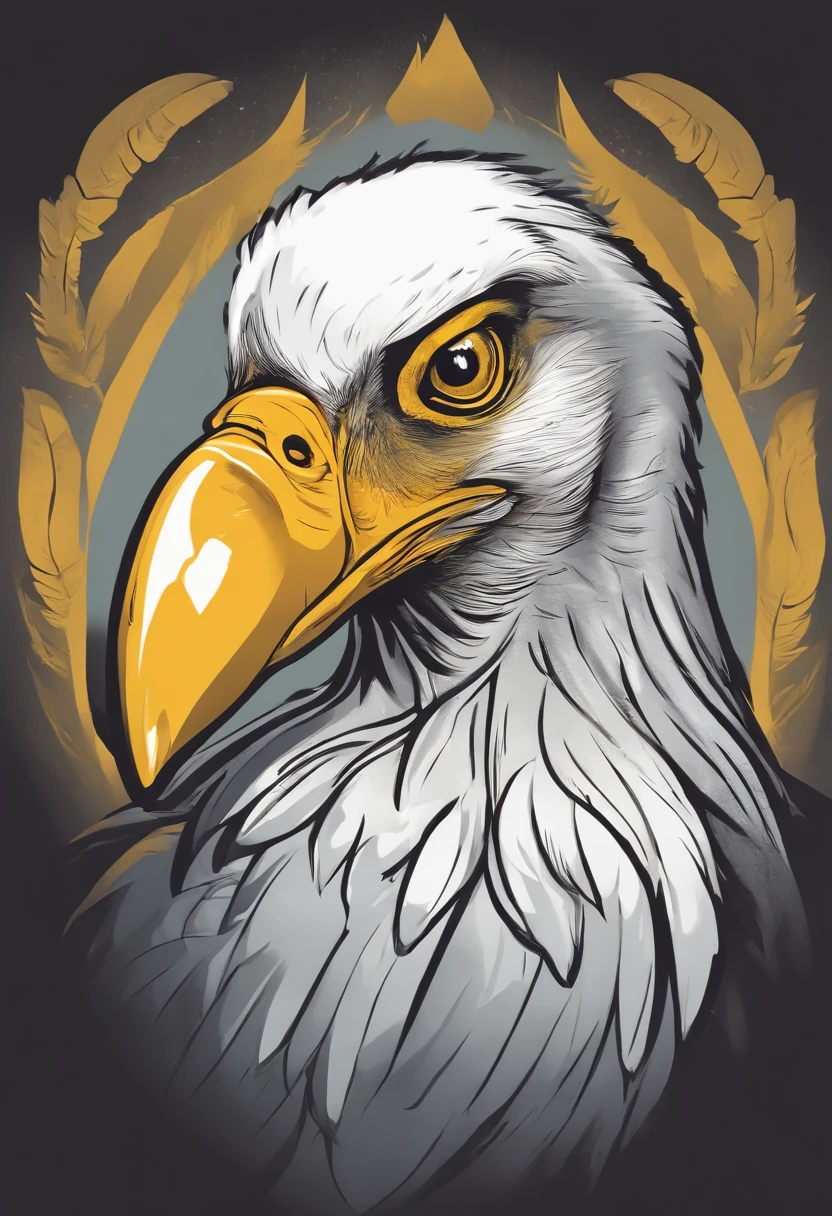 Cartoon vulture head with yellow beak and white feathers, vector art by Karl Völker, Shutterstock, Hurufiyya, bico grande, sorriso arrogante, arrogant expression, beware the jubjub bird, bird head, anthropomorphic bird, olhar irritado, arrogante, 1024x1024, funny strange illustration
