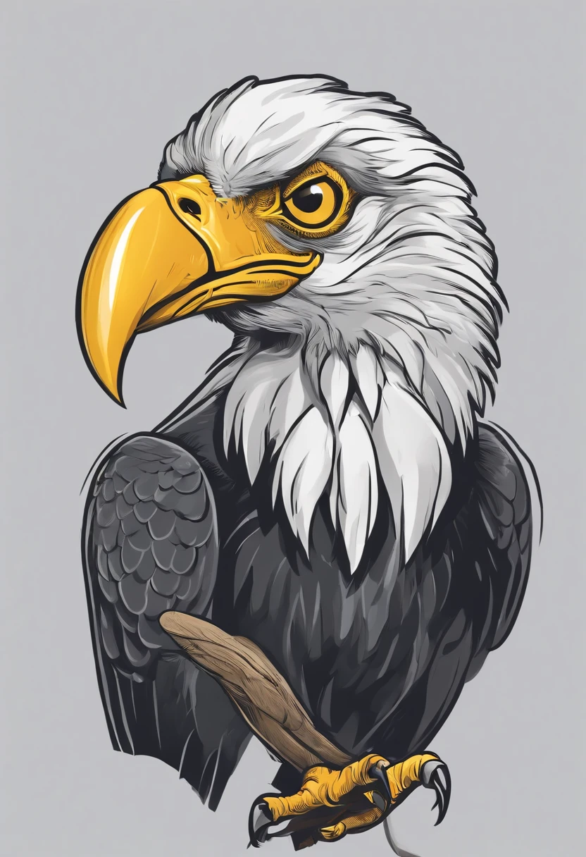 Cartoon vulture head with yellow beak and white feathers, vector art by Karl Völker, Shutterstock, Hurufiyya, bico grande, sorriso arrogante, arrogant expression, beware the jubjub bird, bird head, anthropomorphic bird, olhar irritado, arrogante, 1024x1024, funny strange illustration