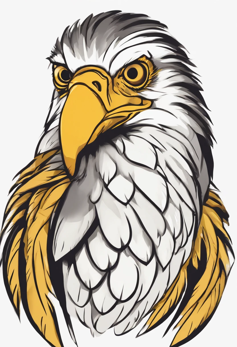 Cartoon vulture head with yellow beak and white feathers, vector art by Karl Völker, Shutterstock, Hurufiyya, bico grande, sorriso arrogante, arrogant expression, beware the jubjub bird, bird head, anthropomorphic bird, olhar irritado, arrogante, 1024x1024, funny strange illustration