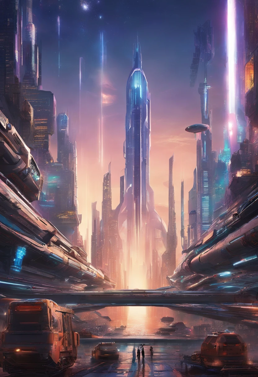 futuristic city with futuristic train and futuristic buildings at night, future concept art, otherwordly futuristic city, in fantasy sci - fi city, beautiful city of the future, futuristic utopian city, concept art 8 k resolution, concept art 8k resolution, city of the future, futuristic space port, concept art 8 k, sci-fi hollywood concept art