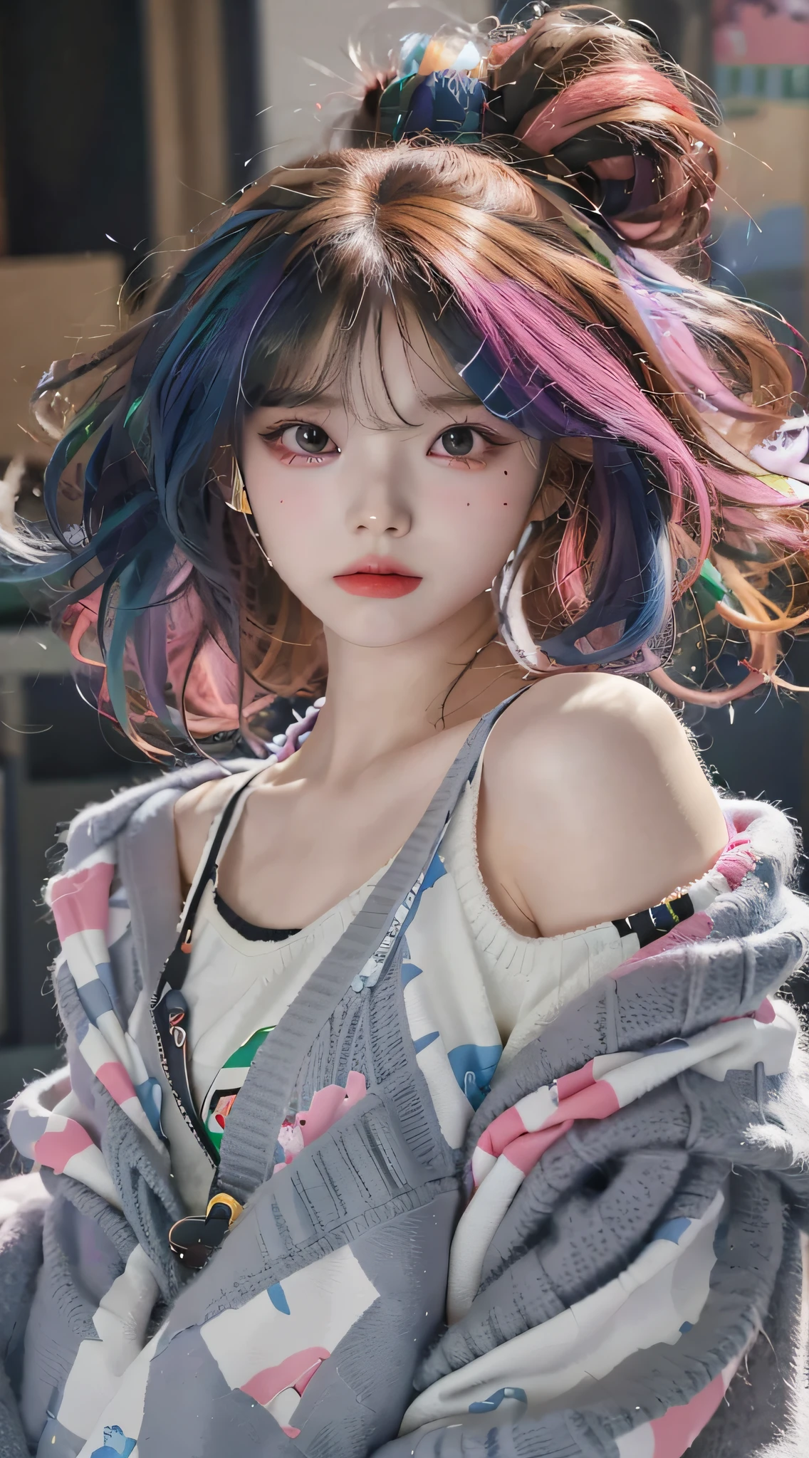 Close-up of a man with colorful hair and sweater, Guviz-style artwork, a beautiful anime portrait, Anime style. 8K, Realistic anime 3 D style, Anime style mixed with Fujifilm, realistic anime artstyle, anime realism style, Kawaii realistic portrait, Beautiful anime girl, inspired by Yanjun Cheng, Photorealistic anime, Beautiful anime style