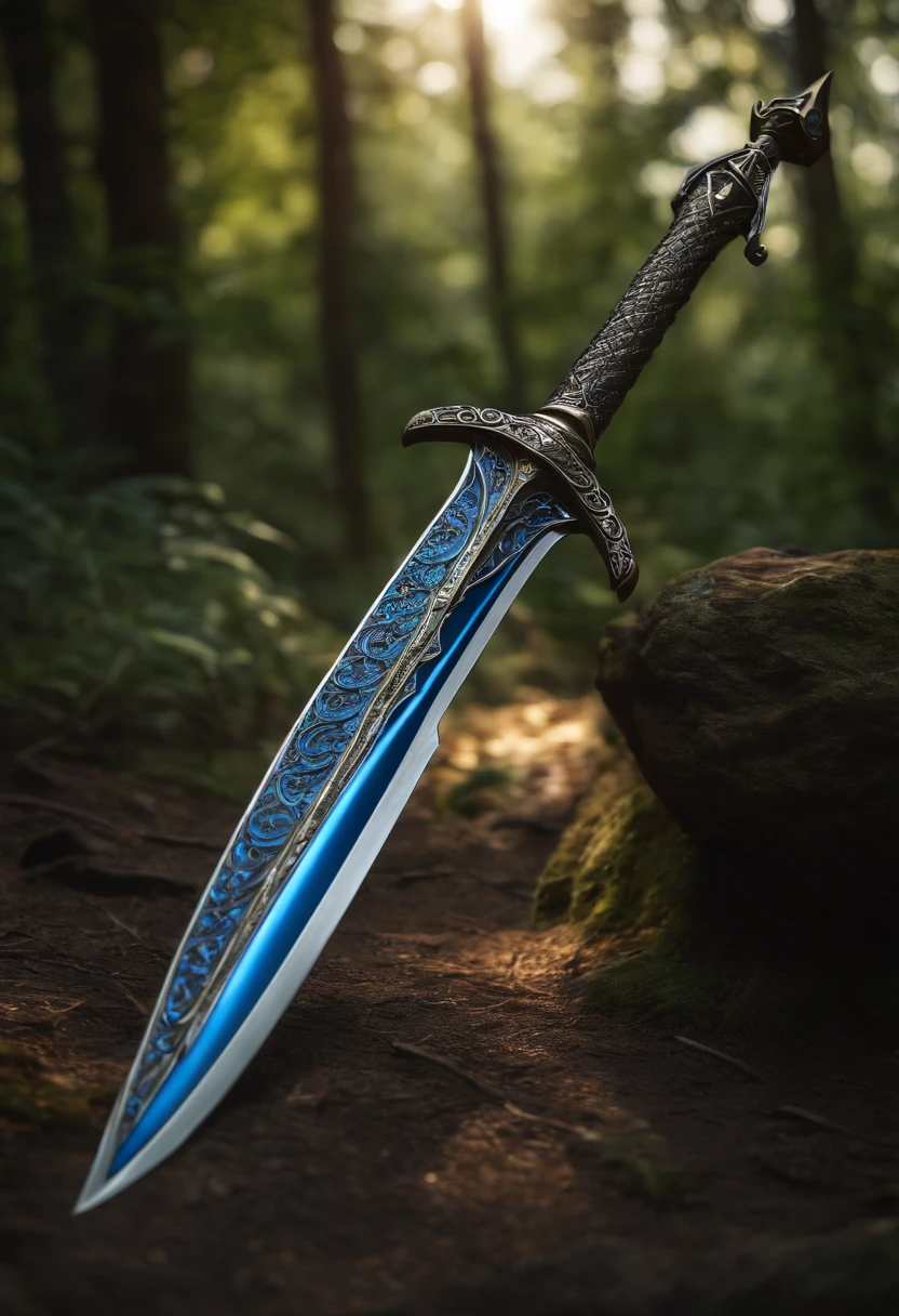 There is a pike with a blue and black design on it, bright blue soul blade, pique incandescente, estilo de pike blade, raytraced blade, espada, pique brilhante, intrincada espada de fantasia, war blade weapon, Espada Medievil, Magic Pique, pique realista