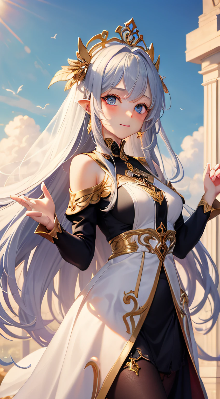 Beautiful girl goddess sister reaching out a hand that descended from heaven