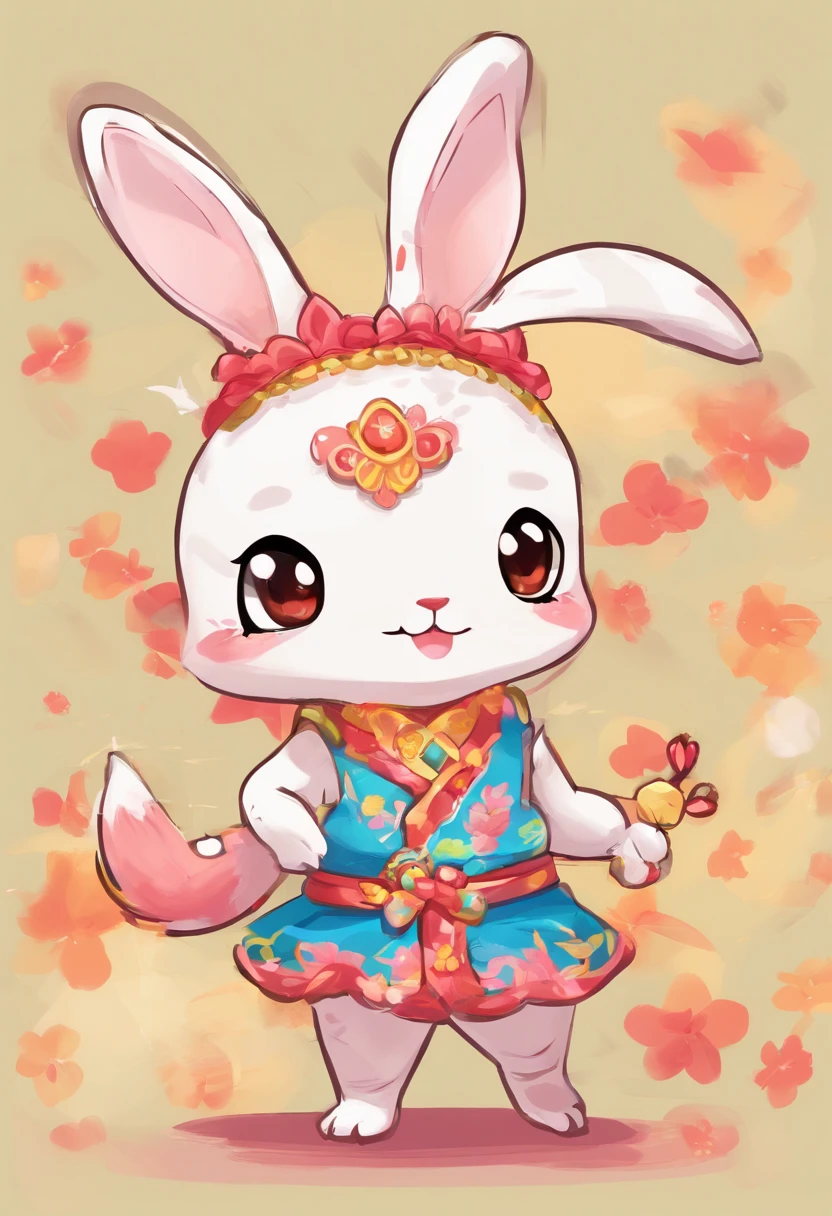 Lindo monstruo conejo vestido con traje de artes marciales chinas,Artes marciales chinas,Chinese Painting Style Cartoon P Dry Light Film White Advanced Background Color Scheme