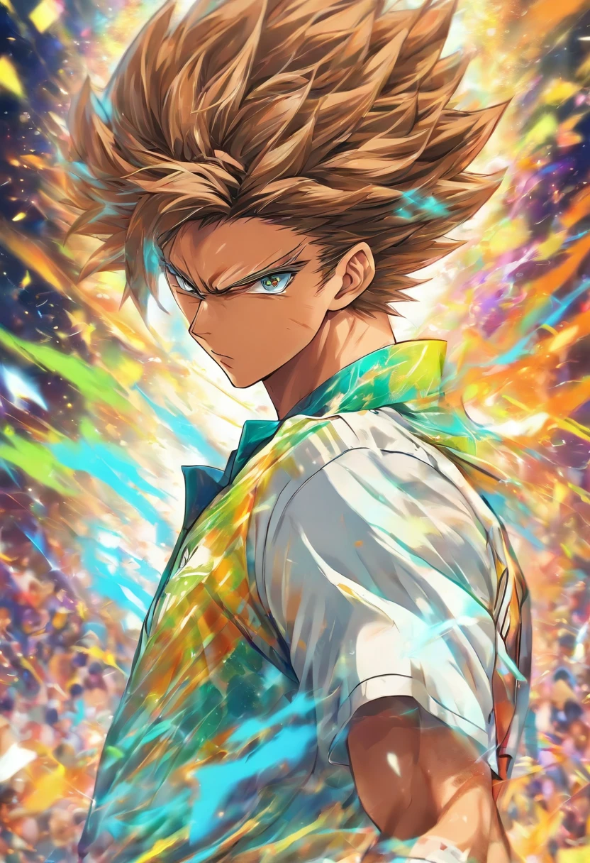 Homem, Camisa, Pants, Sports Tennis, cabelo ondulado penteado de volta na cor marrom, fundo branco
