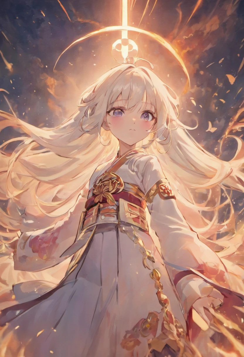 long white hair,China-style,period costume,The sword,Faraway view,full bodyesbian,animemanga girl,Facial detailed,Cute expressions,Moon,succubi