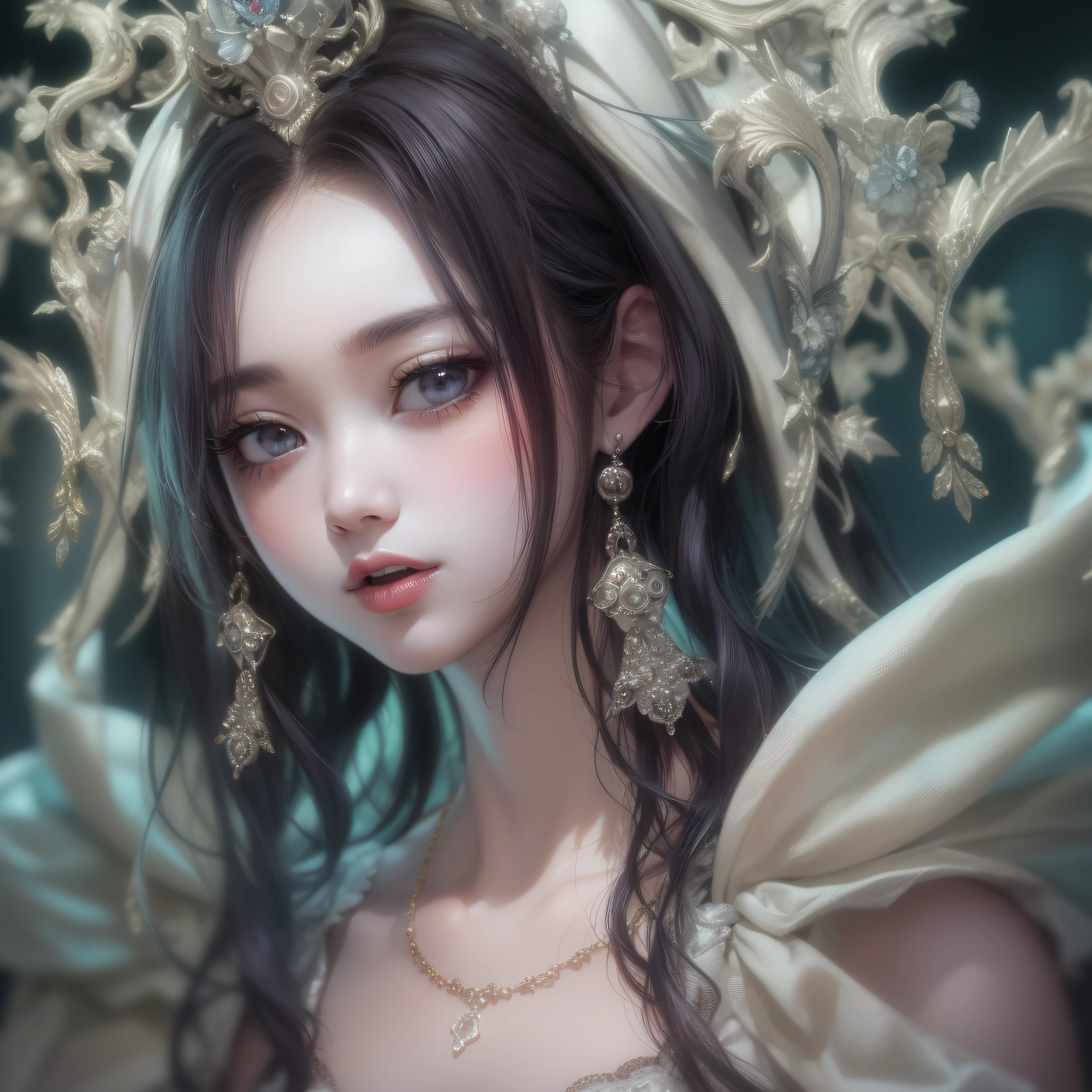 Gothic Girl、makeup、close up of face、(realisitic、hight resolution)、(1 girl in)、Do-Up Eye、Korean Girl、(Best Quality), (masutepiece), (1girl in), Solo, a beauty girl, Perfect face,,dreamlikeart、Highly detailed airbrush art((Surreal))、Volumetric lighting、(top-quality)、The ultra-detailliert、