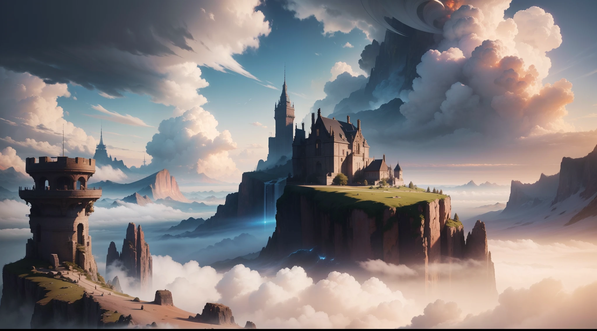 "Cloud World" (best quality:1.2,highres,ultra-detailed),vivid colors,physically-based rendering,sharp focus,studio lighting,ultra-fine painting, HDR,UHD,extreme detail description,portraits,landscape,concept artists,Cloud World