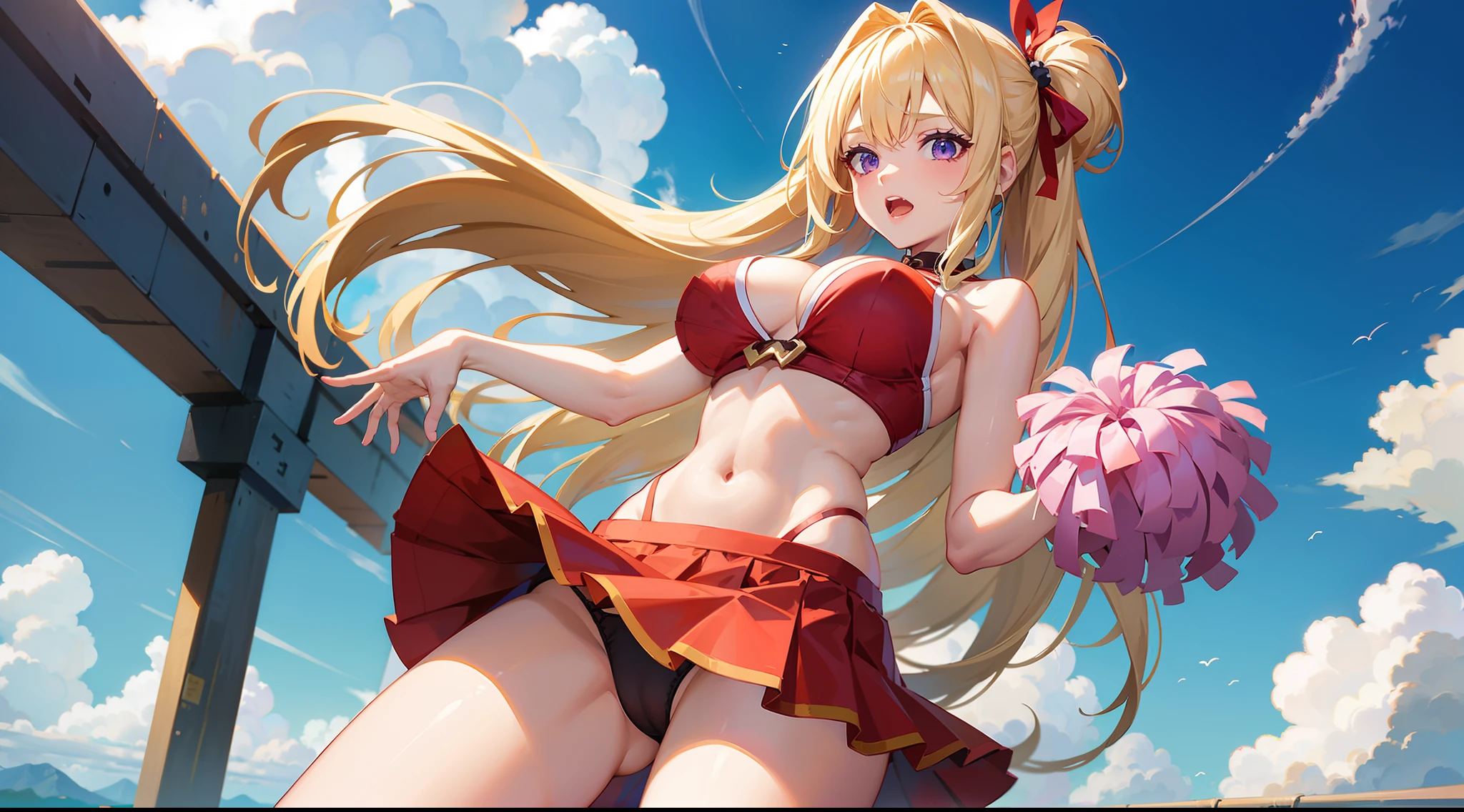 ? 1girl 4.7M
? alternate costume 289k
? alternate hair color 11k
? ass visible through thighs 72k
? black panties 106k
? blonde hair 1.2M
? blue sky 138k
? breasts 2.7M
? cheerleader 13k
? cleavage 785k
? cloud 226k
? collarbone 601k
? cowboy shot 392k
? crop top 131k
? crop top overhang 9.7k
? day 276k
? forehead 33k
? hair ribbon 495k
? holding 894k
? holding pom poms 3.5k
? large breasts 1.2M
? long hair 3.4M
? midriff 243k
? miniskirt 198k
? navel 896k
? open mouth 1.8M
? outdoors 400k
? panties 548k
? pantyshot 60k
? patreon username 30k
? pleated skirt 379k
? pom pom (cheerleading) 13k
? purple eyes 610k
? purple ribbon 17k
? red shirt 45k
? red skirt 81k
? ribbon 876k
? shirt 1.2M
? skirt 1.2M
? sky 327k
? sleeveless 306k
? sleeveless shirt 104k
? solo 3.9M
? standing 663k
? stomach 193k
? thighs 420k
? underwear 666k
? upskirt 29k
? very long hair 716k