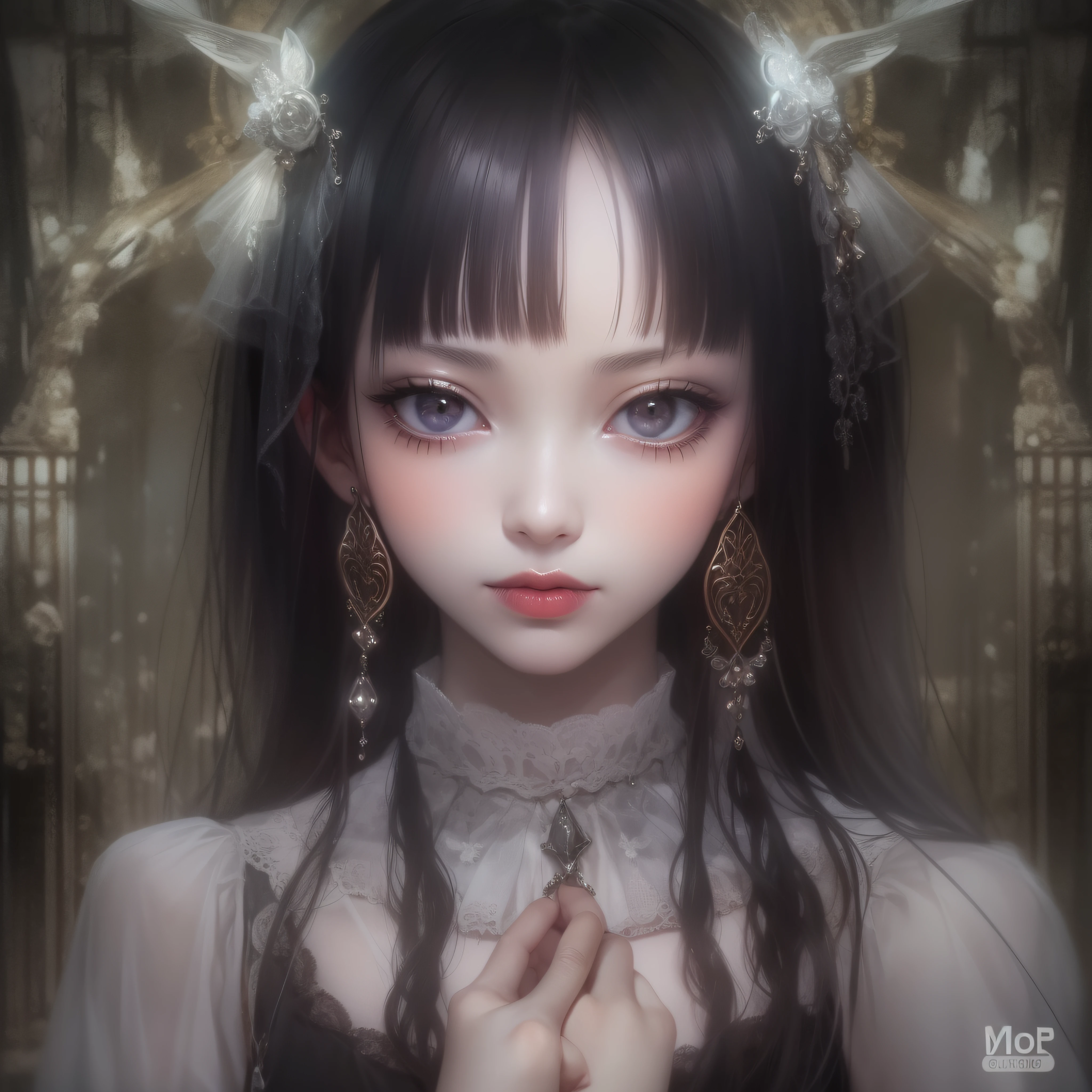 Gothic Girl、makeup、close up of face、(realisitic、hight resolution)、(1 girl in)、Do-Up Eye、Korean Girl、(Best Quality), (masutepiece), (1girl in), Solo, a beauty girl, Perfect face,,dreamlikeart、Highly detailed airbrush art((Surreal))、Volumetric lighting、(top-quality)、The ultra-detailliert、