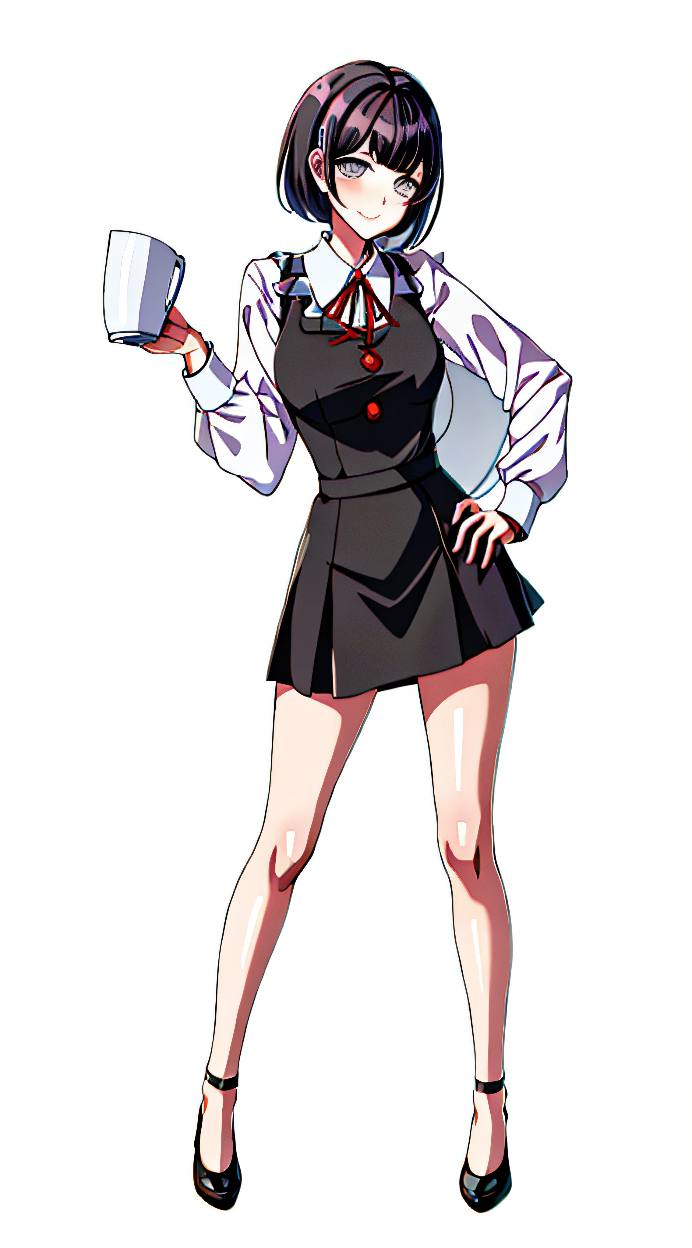 Anime girl in school uniform holding a cup of coffee, akane owari danganronpa, mayuri shiina from steins gate, official character art, chiaki nanami from danganronpa, ( Waitress ) Girl, maya fey from ace attorney, Kantai collection style, anime girl in a maid costume, yayoi kasuma, noire