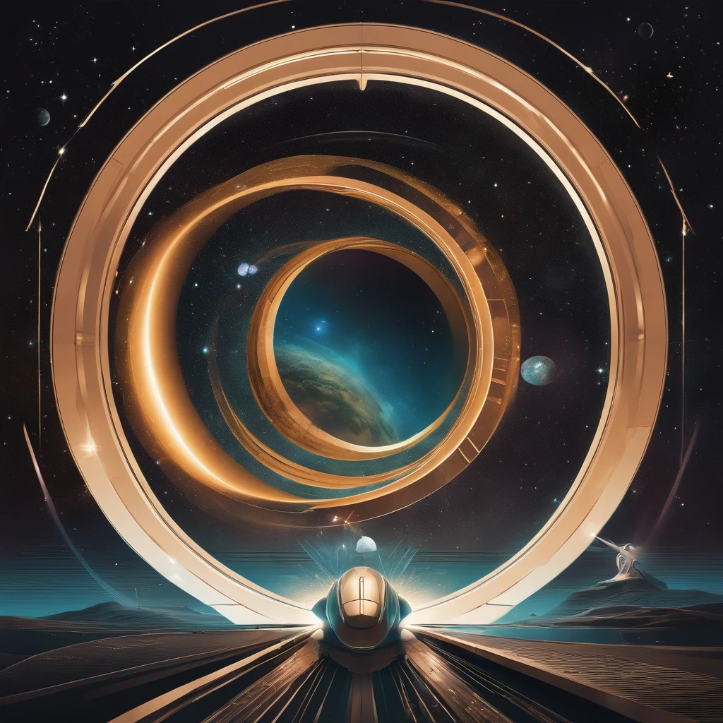 (melhor qualidade,Altas,ultra-detalhado,master part:1.2),retrofuturismo,SPACESHIPS,Naves espaciais futuristas com designs elegantes,planeta altamente detalhado visto de uma nave espacial,6 moons in orbit around the planet,colorido e vibrante,scientific fiction,album cape,cosmic landscape,Luz e sombras intensas,vivid colors,atmosfera alheia,Architecture Science Fiction,extraterrestrial vegetation,glowing neon lights,space exploration,impending sense of mystery and wonder,abstract shapes and patterns,impressionante senso de escala,mesmerizing composition,Spectacular celestial scenery,bright bursts of starlight,Viagem interestelar,cosmic energy,Inspiring depth and dimension,Surreal and captivating scenery, Style Comics Illustration 70's