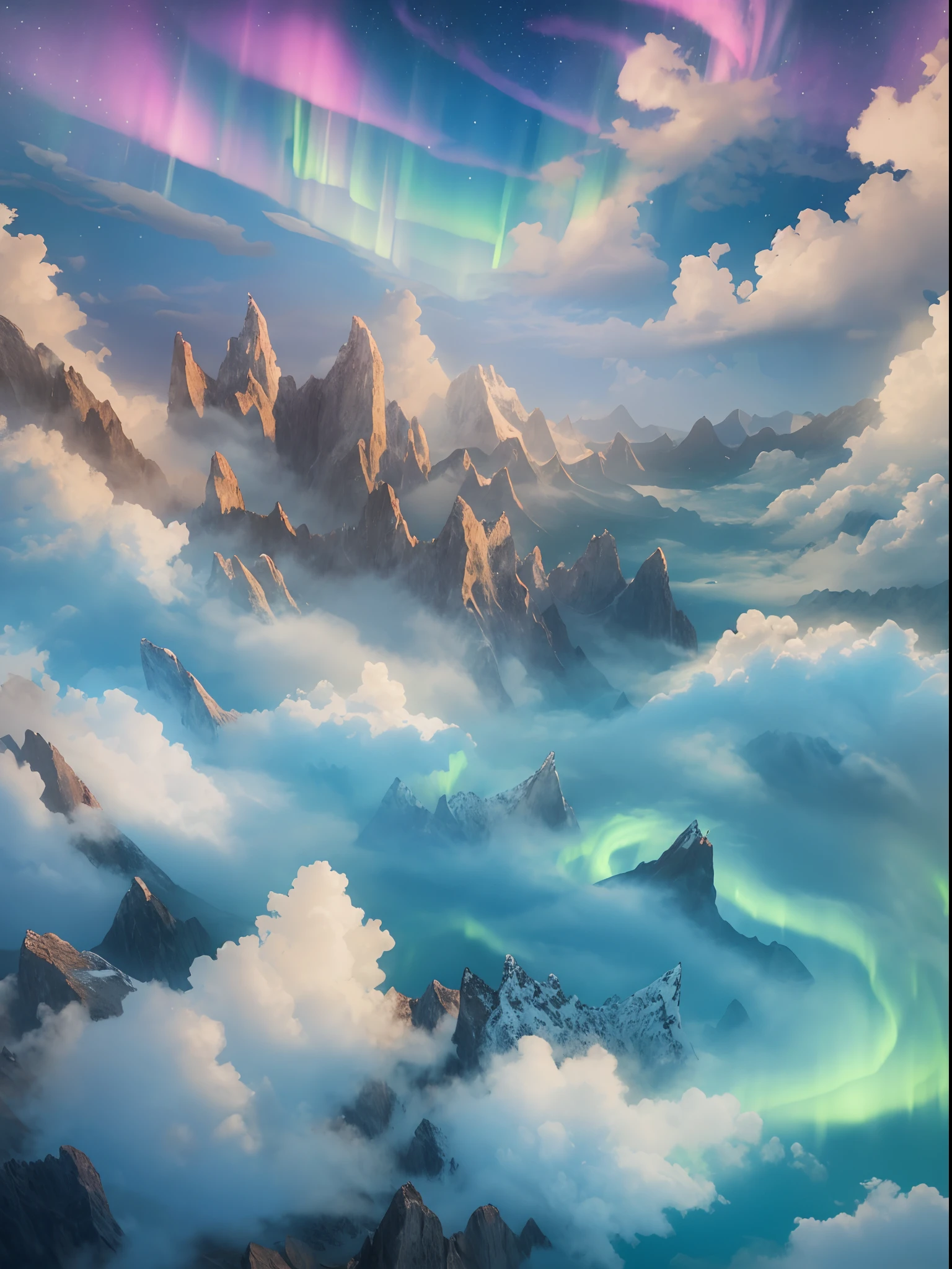 In a dreamlike land above the clouds, nature abounds. The sky is a brilliant shade of blue, and beautiful aurora clouds shimmer in the light. It’s a magical place, full of wonder and beauty.