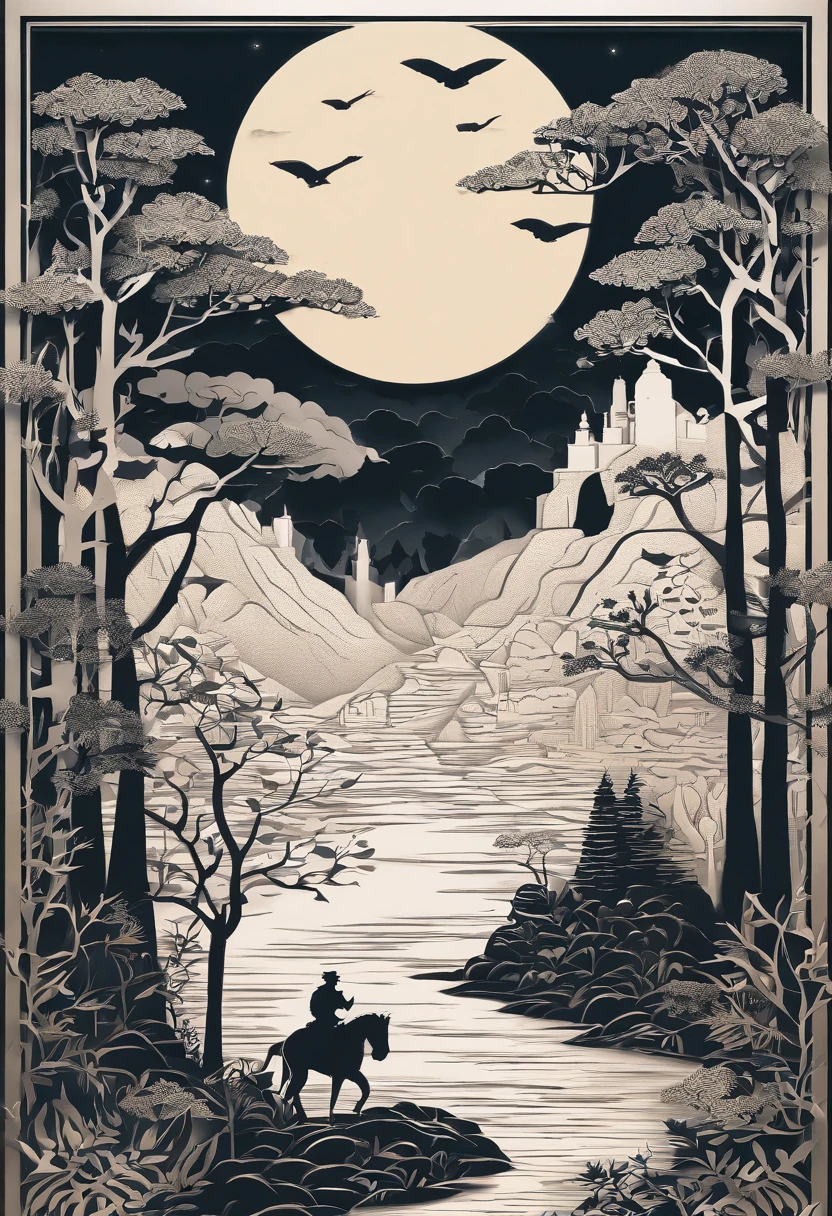 (((obra-prima))), melhor qualidade, illustration,
A mystical forest with giant trees and magical beings hidden among the branches, 8k, alta qualidade, outer space, Papel_cortar,