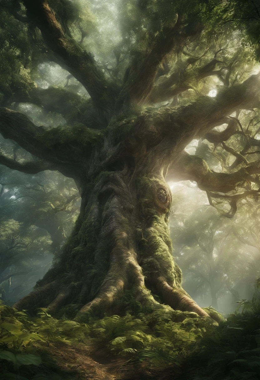 (((obra-prima))), melhor qualidade, illustration, 
A mystical forest with giant trees and magical beings hidden among the branches, 8k, alta qualidade, outer space, Papel_cortar,