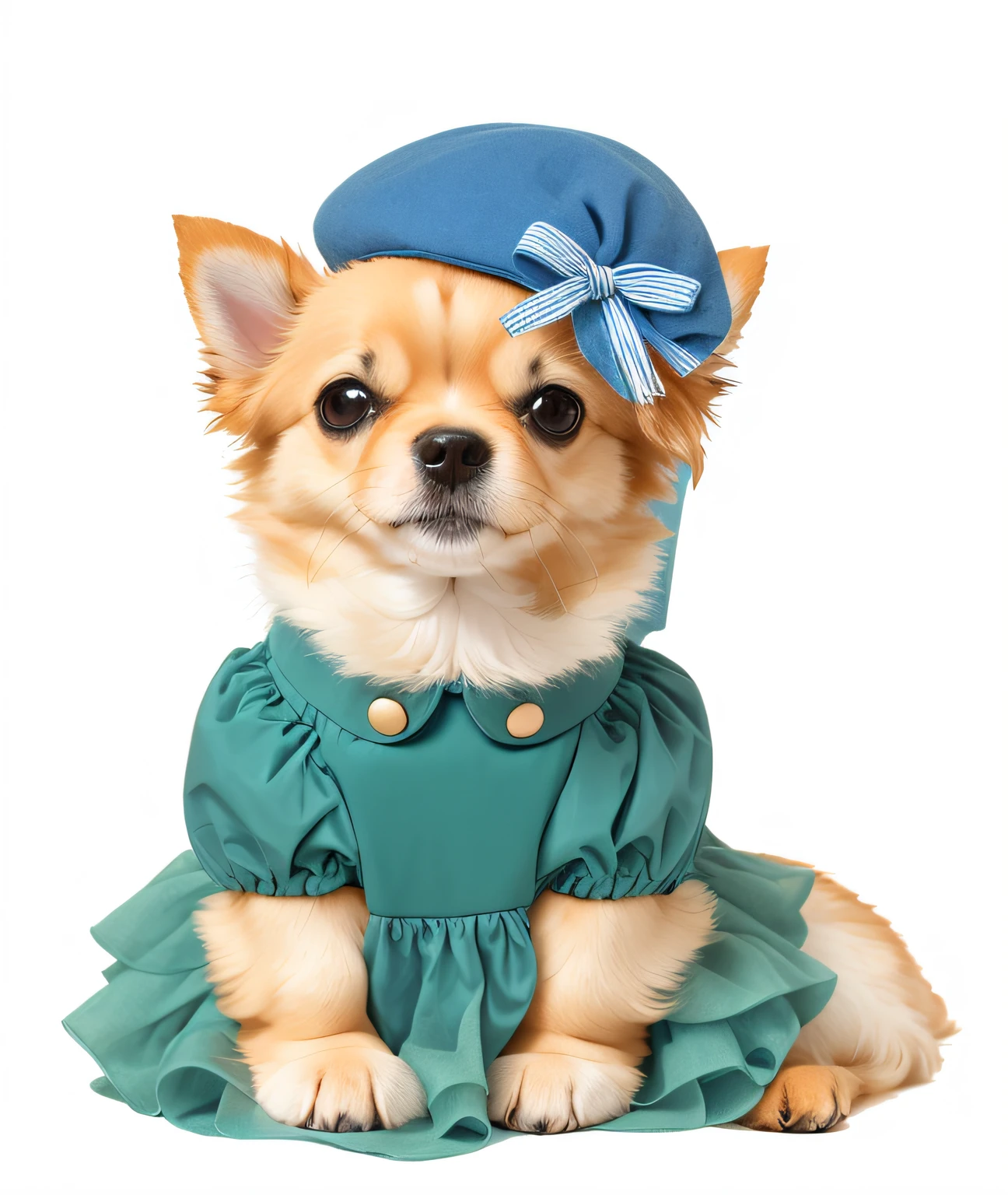 cute dog wearing blue dress
