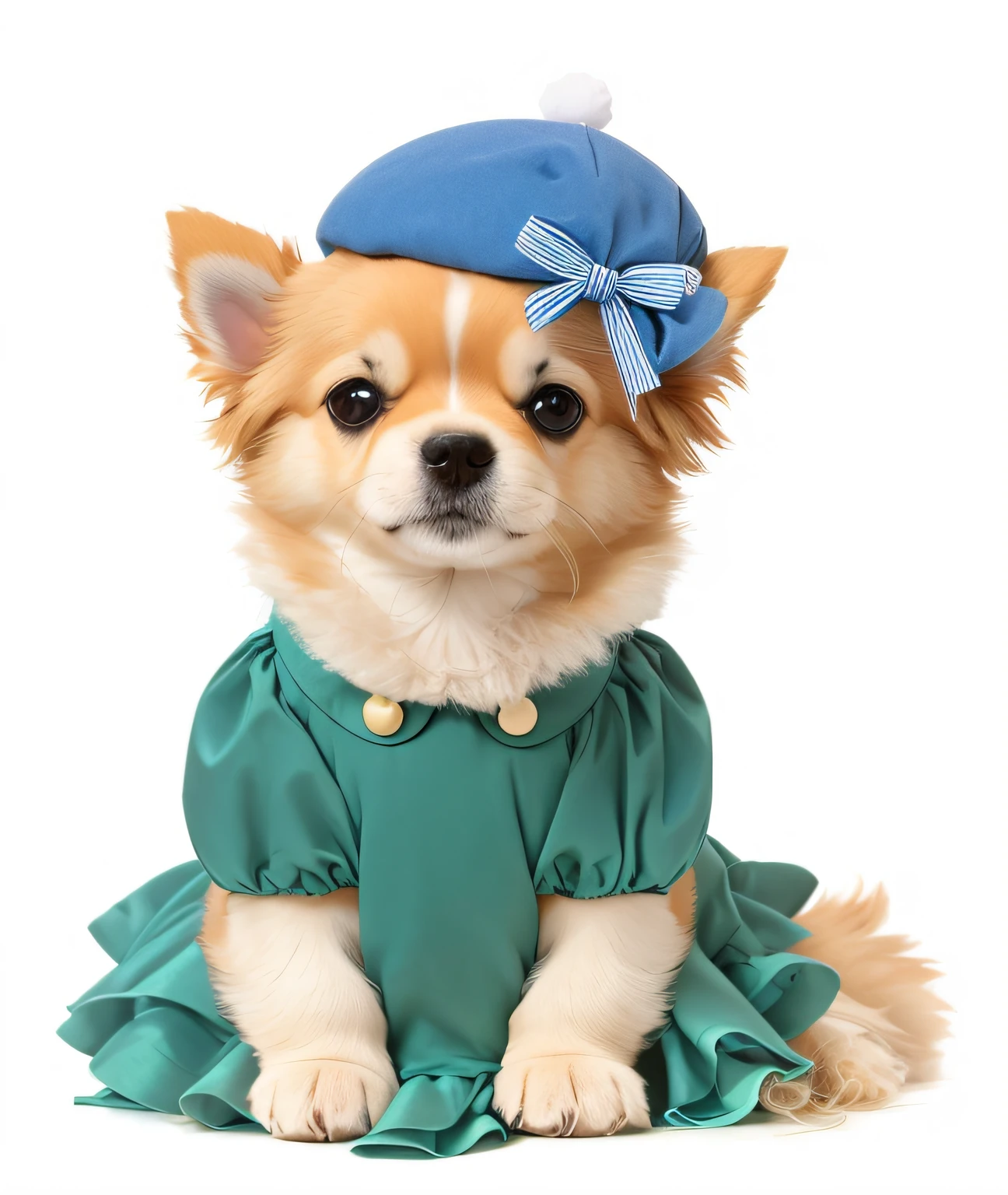 cute dog wearing blue dress