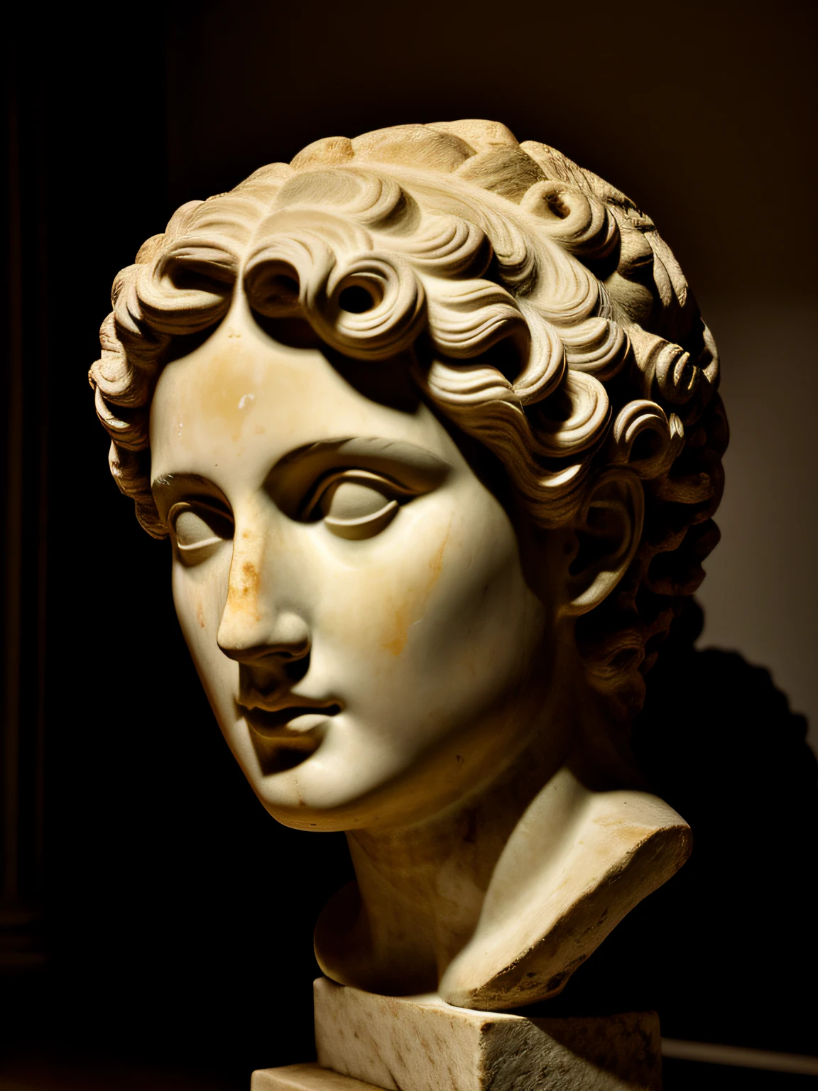 arafed head of a statue of a woman with curly hair, Escultura grega do retrato da divindade, Retrato de Afrodite adolescente, Escultura grega antiga, an ancient greek statue, Escultura grega, Retrato de Artemis, portrait of helen of troy, sculpture of persephone, ancient greek statue, female head, rosto feminino e busto, classical ancient greek art