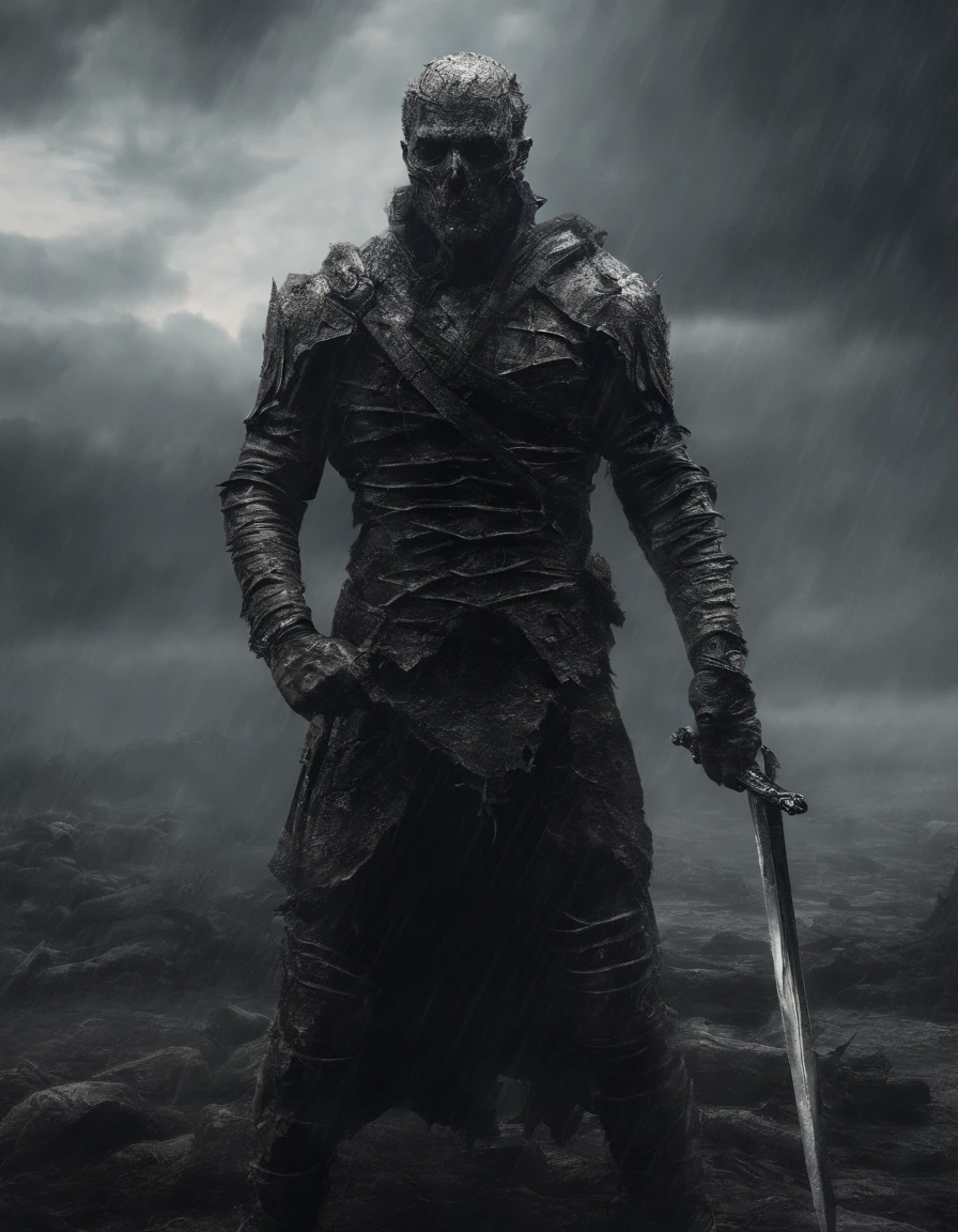 (best quality,4k,8k,highres,masterpiece:1.2),ultra-detailed,(realistic,photorealistic,photo-realistic:1.37),man holding a sword, modern, tall, strong, messy hair, detailed armor, intense gaze, muscular, heroic pose, futuristic, glowing sword, dramatic lighting