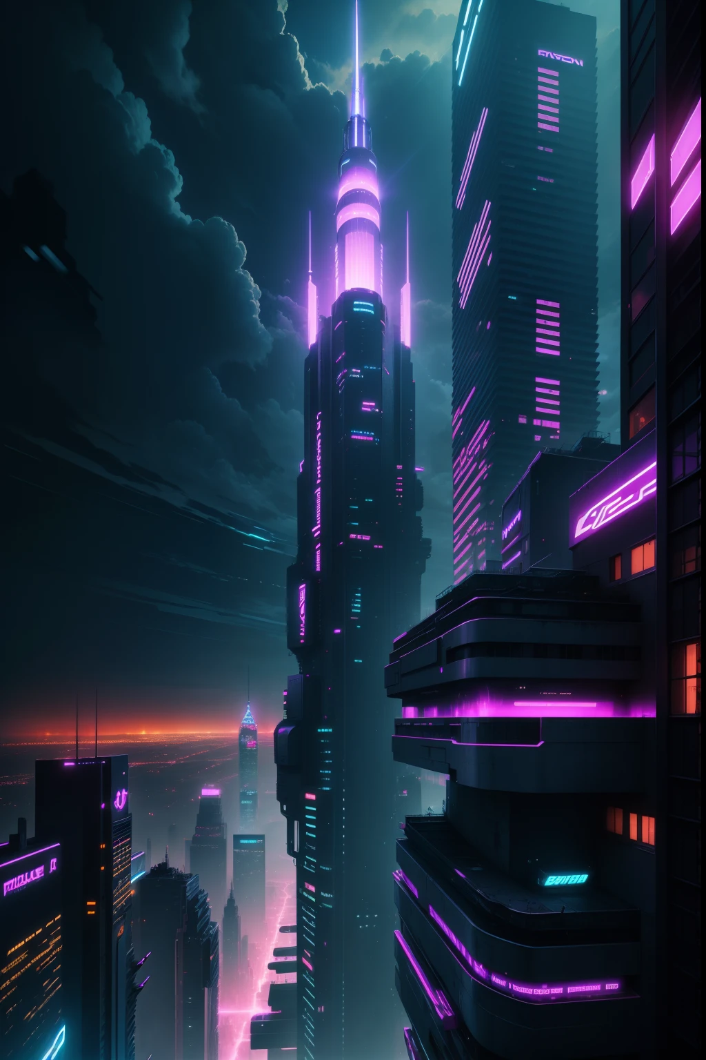 Background with,cyber punk perssonage,skyscrapper,neonlight,the street,heavy metal,the night,Airship