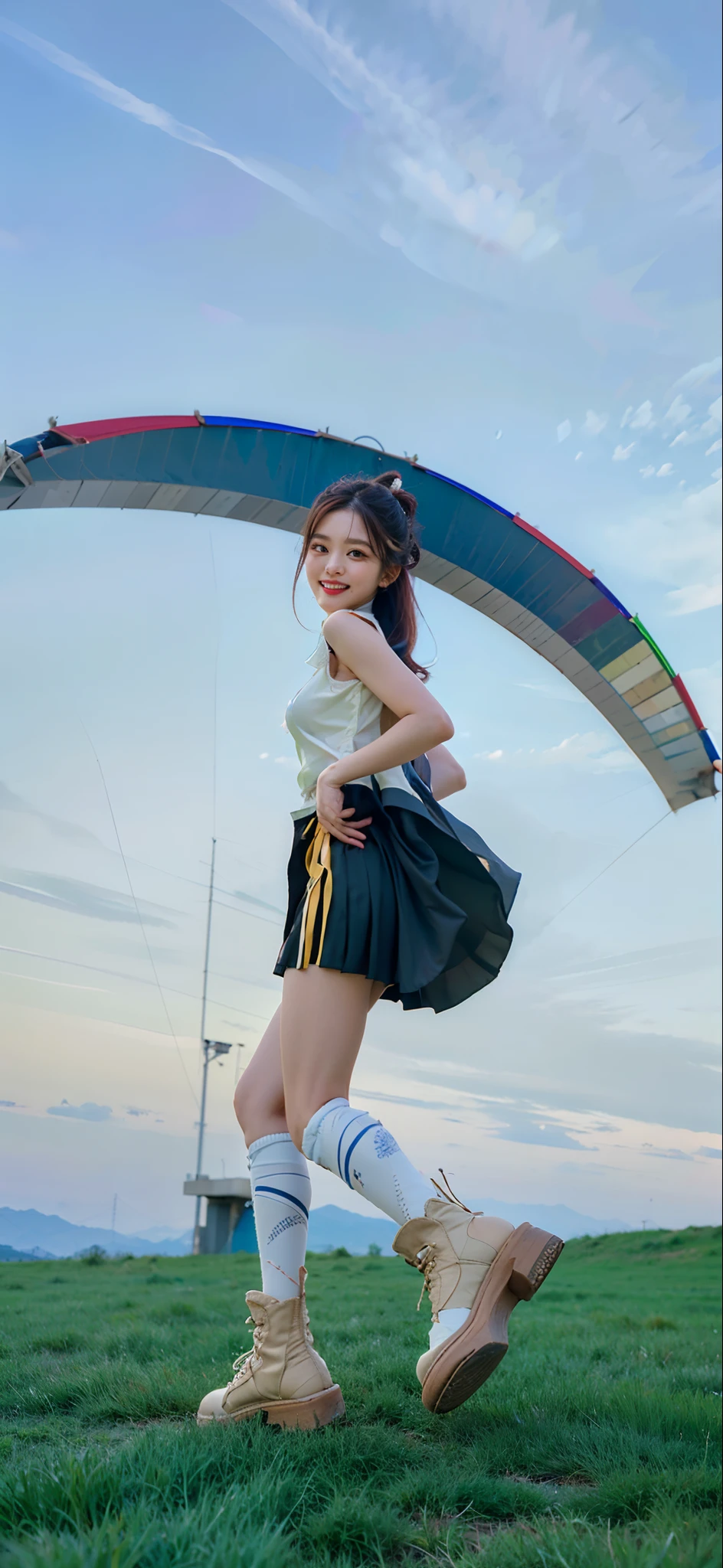 (((Medium hair))), best qualtiy, 8K, hdr, A high resolution, absurderes:1.2, blur backgroun, Background bokeh:1.2, photography of, (RAW photo:1.2), (真实感:1.4), (Masterpiece:1.3), (complexdetails:1.2), 1girll, 独奏, japanaese girl, delicated, Beautiful detailed, (Delicate double eyelids), (Detailed facial features), Bigboobs, (((Large breasts))), Skin Firm, (Looking_at_peeping at the viewer), From_Front, (being thin),(best qualtiy:1.4),(超A high resolution:1.2),cinematic lighitnglamplight,(Extremely detailed illustration),(Gloss on lips,best qualtiy,超A high resolution,depth of fields,Caustics,Extensive illumination,naturalshadow,85mm, f/1.4, iso 200, 1/160s:0.75),1girll, Solo, (((Silk vest))) Smile, ((silk garment,pleatedskirt,Classroom))