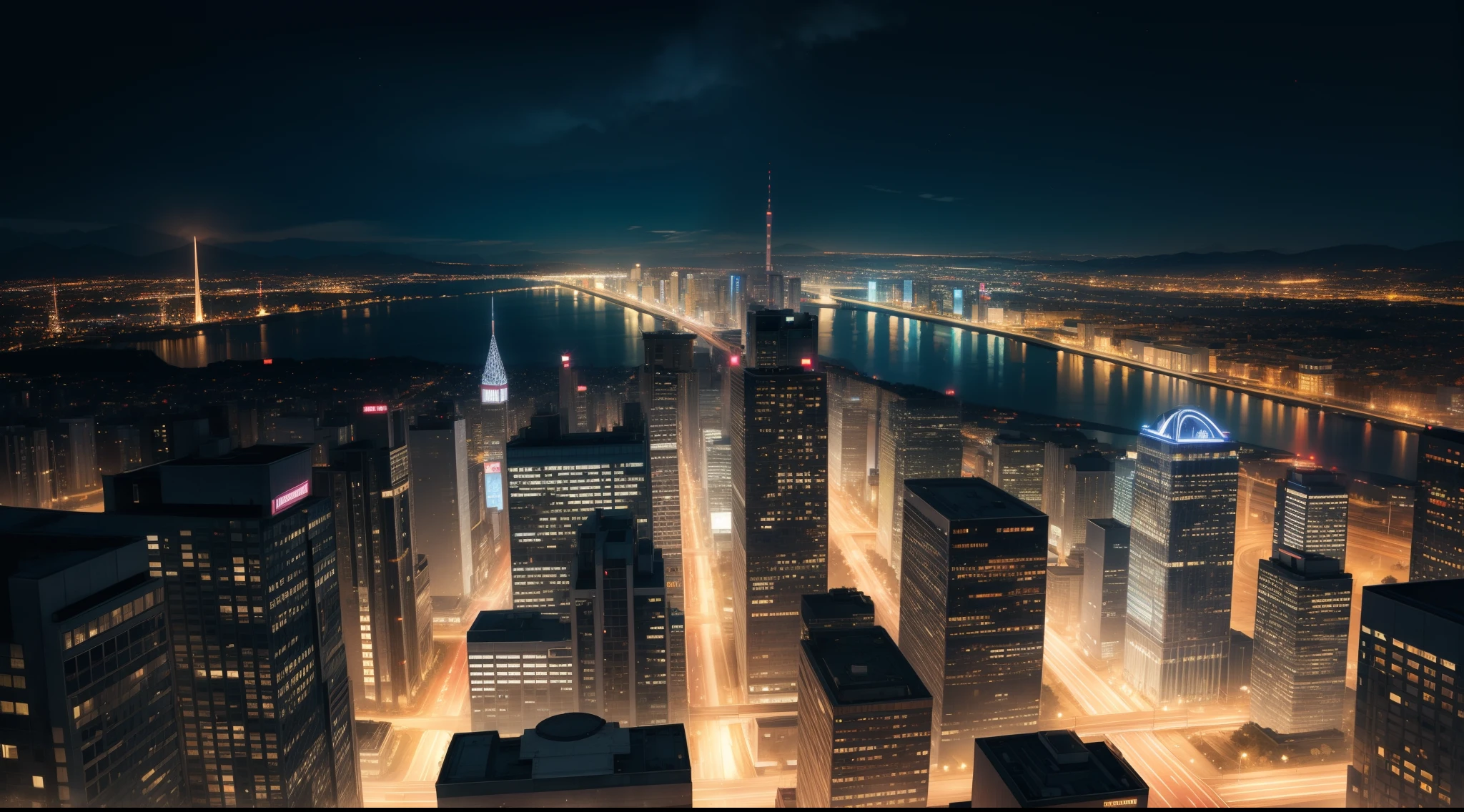 big empty city background, night time,