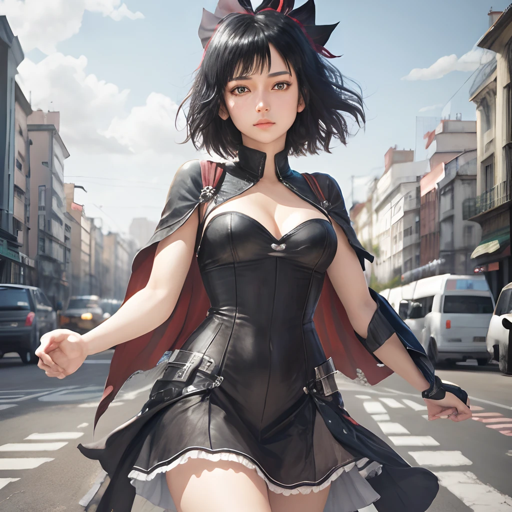 Nero,1girl,short hair,black hair,solo,street city,super realistic,hd