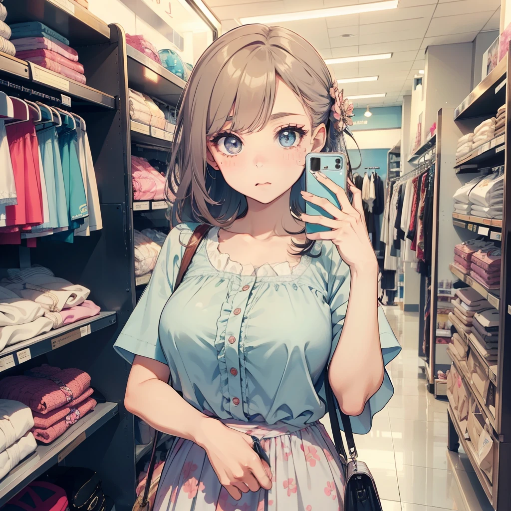 1 beauty，Watery Big Eyes，Pouting，long eyelasher，falda corta，Blushlush，In clothing stores，