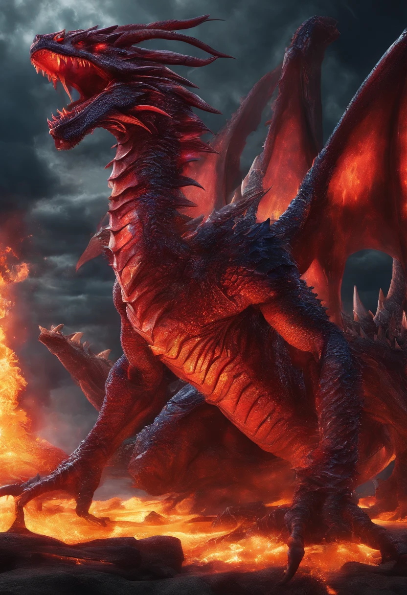 (Dragon celestial dorado) con (ojos penetrantes de color rojo),primer plano soltando (fuego de sangre) por la nariz,escamas bulumetricas,alta calidad,8k,muchos detalles,paticulas de fuego,alas,4patas,garraz manchadas,oro,peligro,fuego,dientes filosos,dragon gigante,colosal,amenazante,imponente,escamas azules