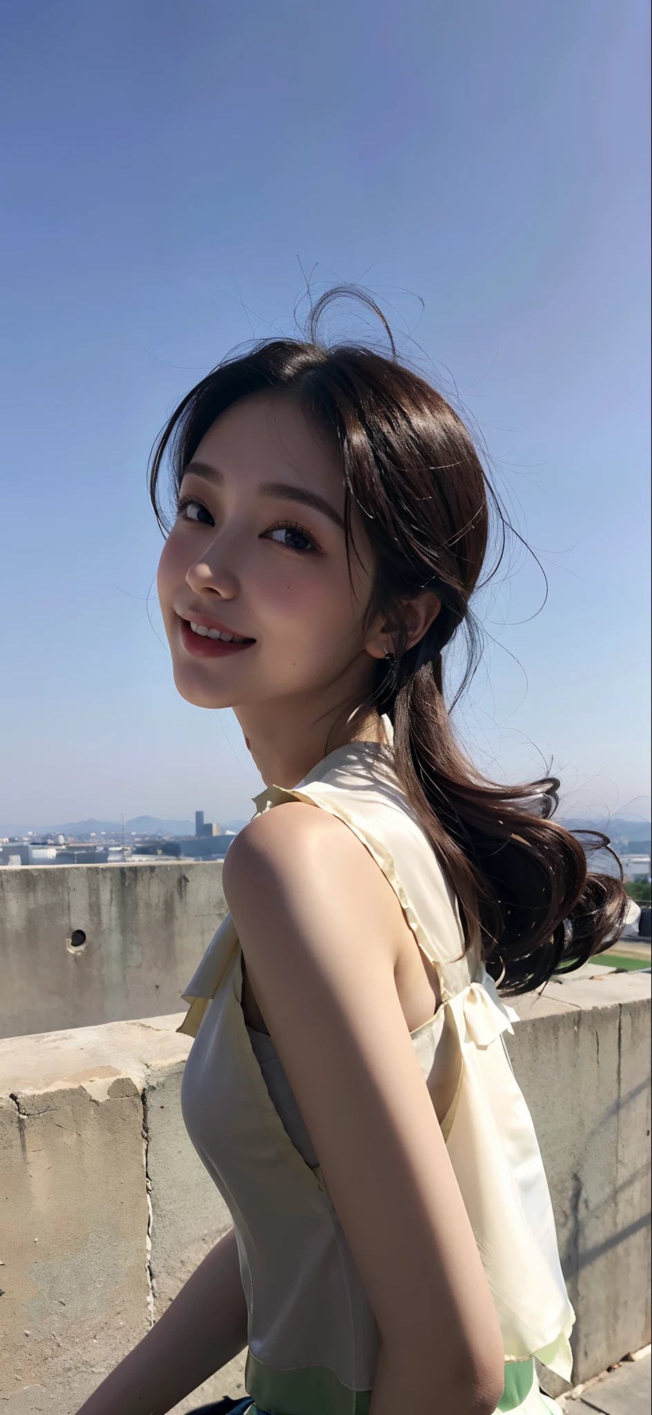 (((Medium hair))), best qualtiy, 8K, hdr, A high resolution, absurderes:1.2, blur backgroun, Background bokeh:1.2, photography of, (RAW photo:1.2), (真实感:1.4), (Masterpiece:1.3), (complexdetails:1.2), 1girll, 独奏, japanaese girl, delicated, Beautiful detailed, (Delicate double eyelids), (Detailed facial features), Bigboobs, (((Large breasts))), Skin Firm, (Looking_at_peeping at the viewer), From_Front, (being thin),(best qualtiy:1.4),(超A high resolution:1.2),cinematic lighitnglamplight,(Extremely detailed illustration),(Gloss on lips,best qualtiy,超A high resolution,depth of fields,Caustics,Extensive illumination,naturalshadow,85mm, f/1.4, iso 200, 1/160s:0.75),1girll, Solo, (((Silk vest))) Smile, ((silk garment,pleatedskirt,Classroom))