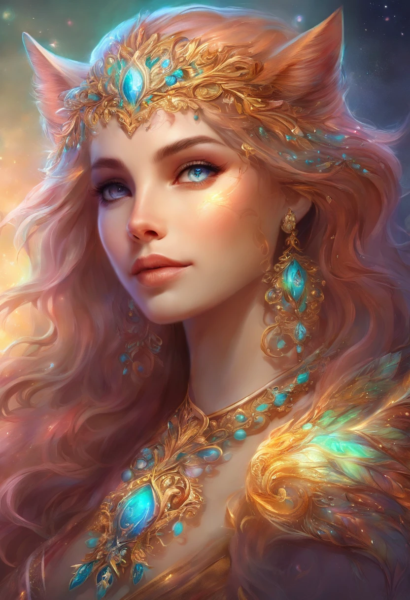 Antro Raposa realista de cores vivas iriscente com olhos brilhantes e cauda brilhante, ultra realistic antropomorph ethereal fox, raposa digital iriscente, arte de fantasia digital colorida, arte digital luminescente, Arte digital altamente detalhada em 4k, 8k arte impressionante, Arte bonita UHD 4K, Arte digital detalhada em 4k,