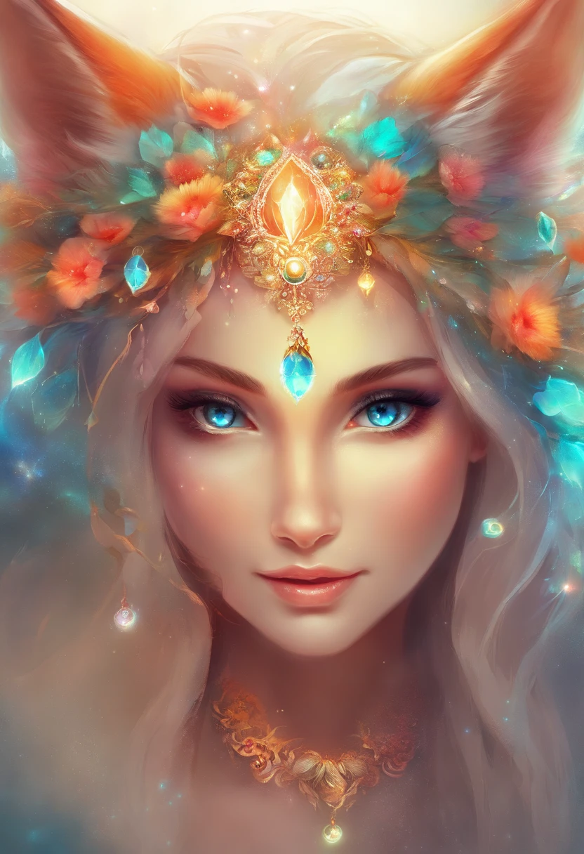 Antro Raposa realista de cores vivas iriscente com olhos brilhantes e cauda brilhante, ultra realistic antropomorph ethereal fox, raposa digital iriscente, arte de fantasia digital colorida, arte digital luminescente, Arte digital altamente detalhada em 4k, 8k arte impressionante, Arte bonita UHD 4K, Arte digital detalhada em 4k,