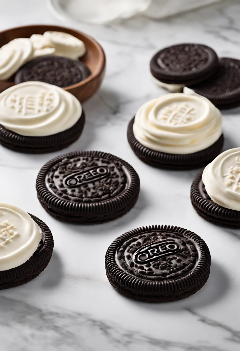 Oreo truffle cut in half, with the Oreo logo in the background