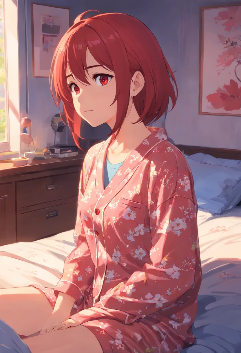 Bedrooms,Red eyes, red hair,Girly pajamas,