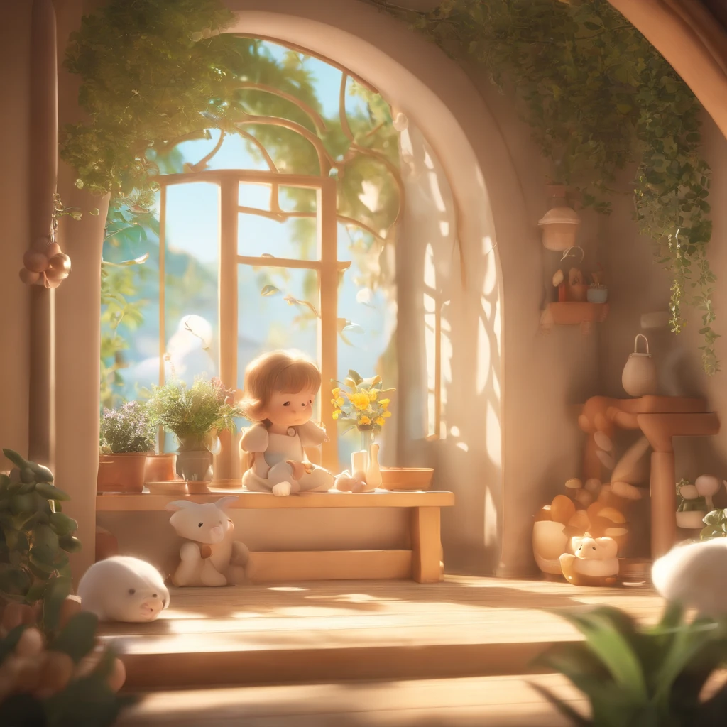 Ghibli Color,Cartoon healing,Kind of for little girls々Small animals and healing lines,(Sunshine 1.3)Ultra-detailed graphics,Smooth skin,cinematic lighting effect,extreme light and shadows,Extreme light tracking,Warmly lit,Harmony You are calm