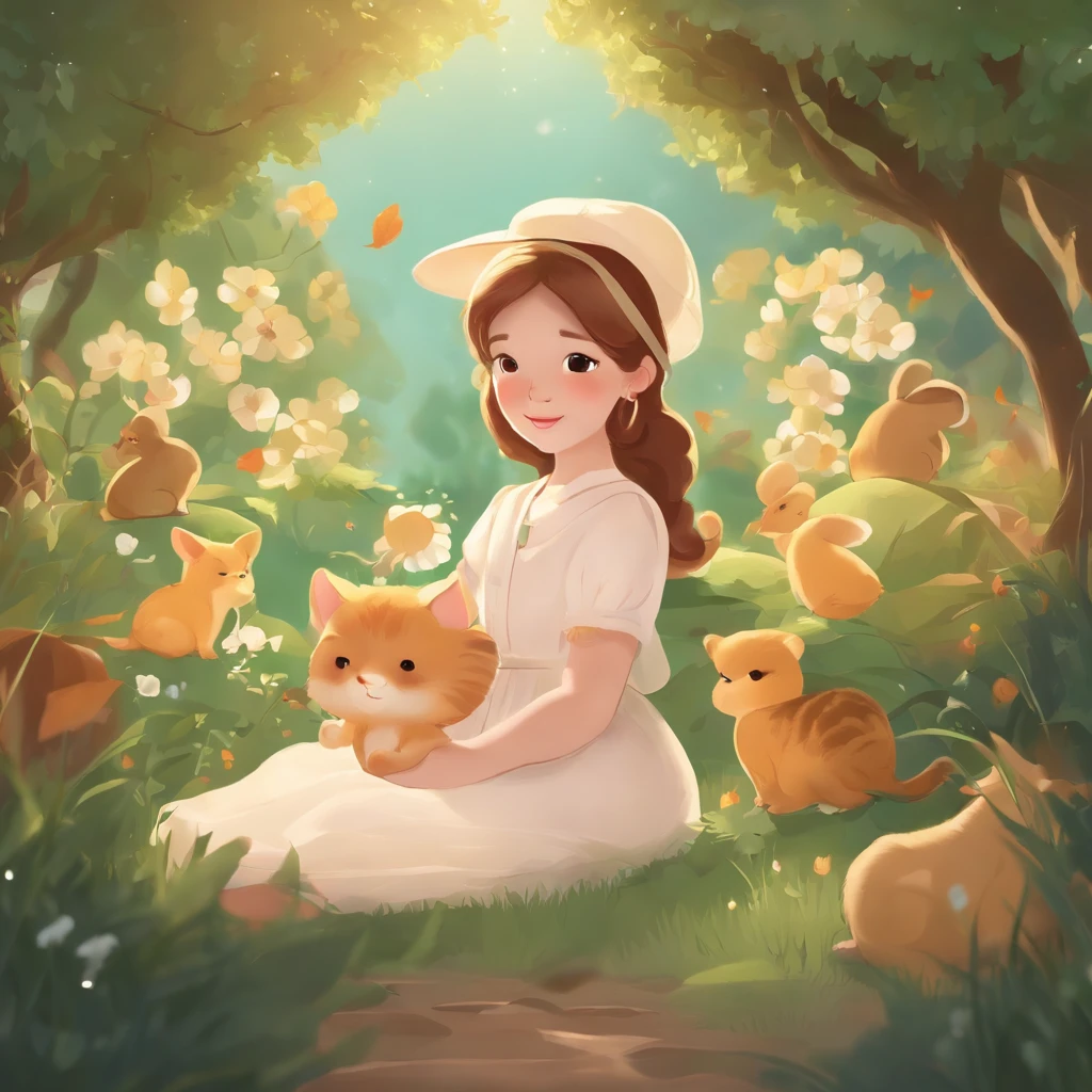 Ghibli Color，Cartoon healing，Kind of for little girls々Small animals and healing lines，（Sunshine 1.3）Ultra-detailed graphics，Smooth skin，cinematic lighting effect，extreme light and shadows，Extreme light tracking，Warmly lit，Harmony You are calm