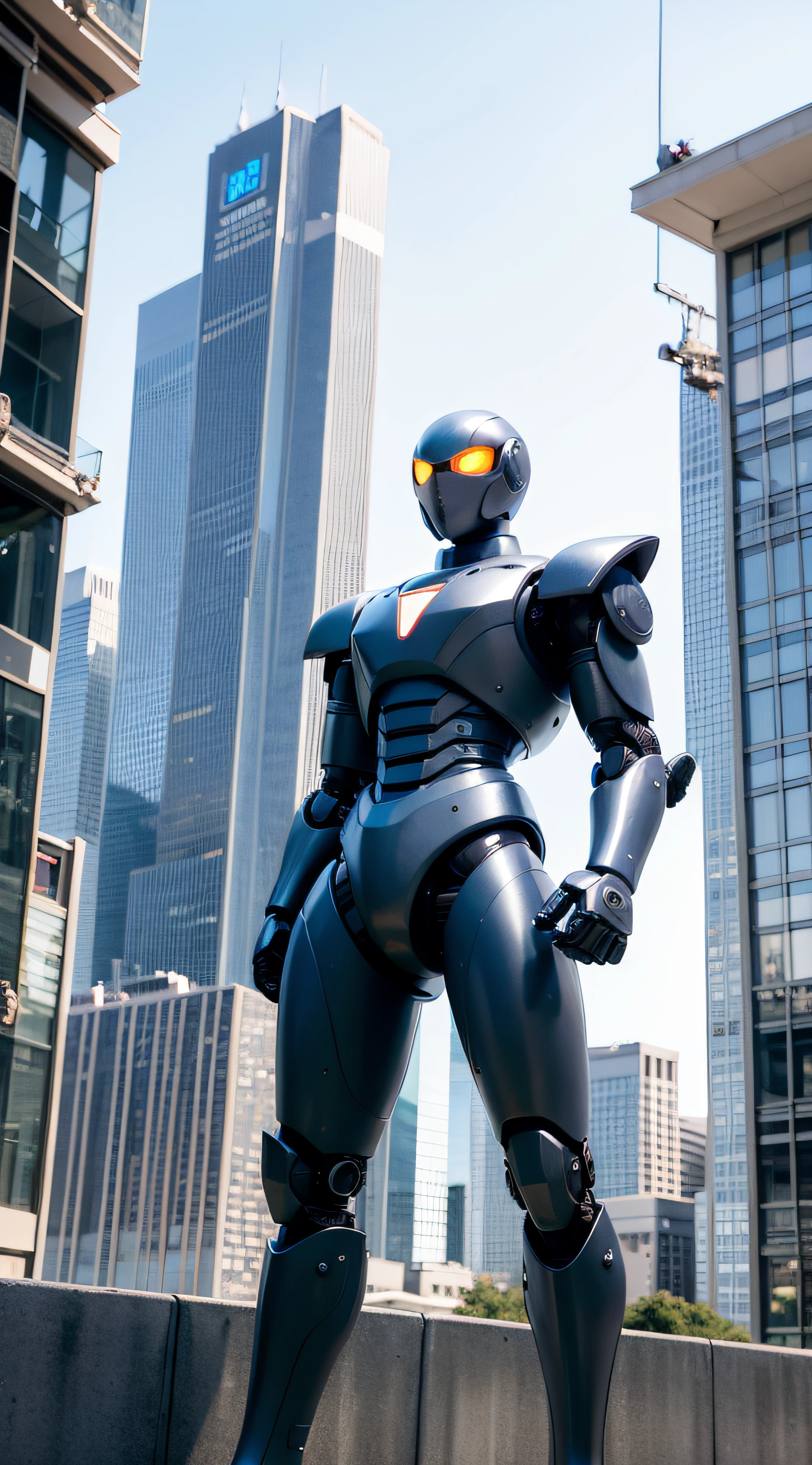 robot eagle, in a futuristic city