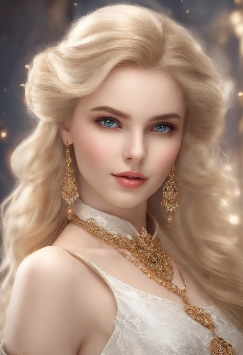 a super beautiful girl, young royal princess, neat and elegant, fearless and dignified, pretty and cute, intelligent and clever, thoughtful and gentle, gorgeous and delicate, hyper-detailed face, strongly impressive amber eyes, bright eyes, ultra detailed eyes, skinny face, pale shiny skin, straight silky blonde hair, sober but super high-quality accessories
