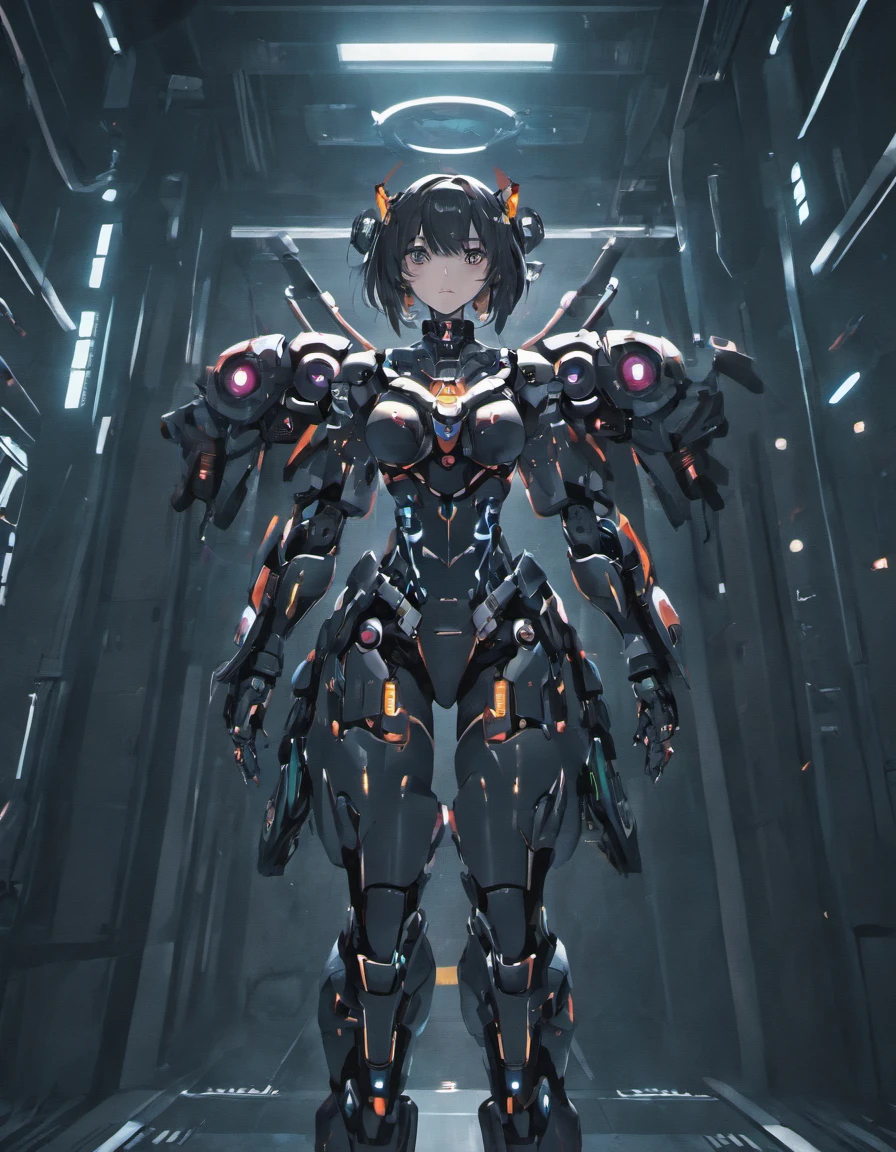 Costume planning theme scifiStyle:a black robotics, futuristics style, cyberpunk. Dark-black, black, grey details: a robot suit