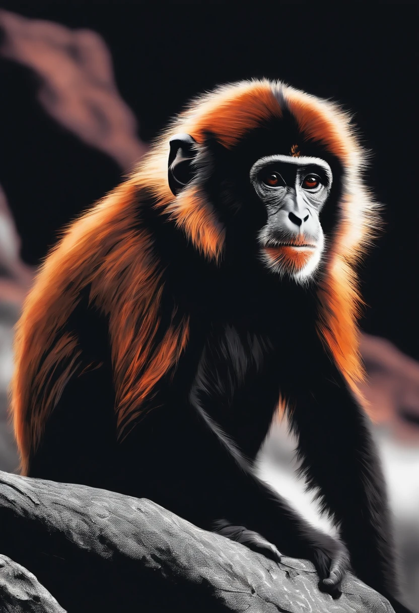 /imagine prompt: monkey illustration for a sticker with a black background, in bold outline style, jagged edges, trashcore, light shading --v 5.2